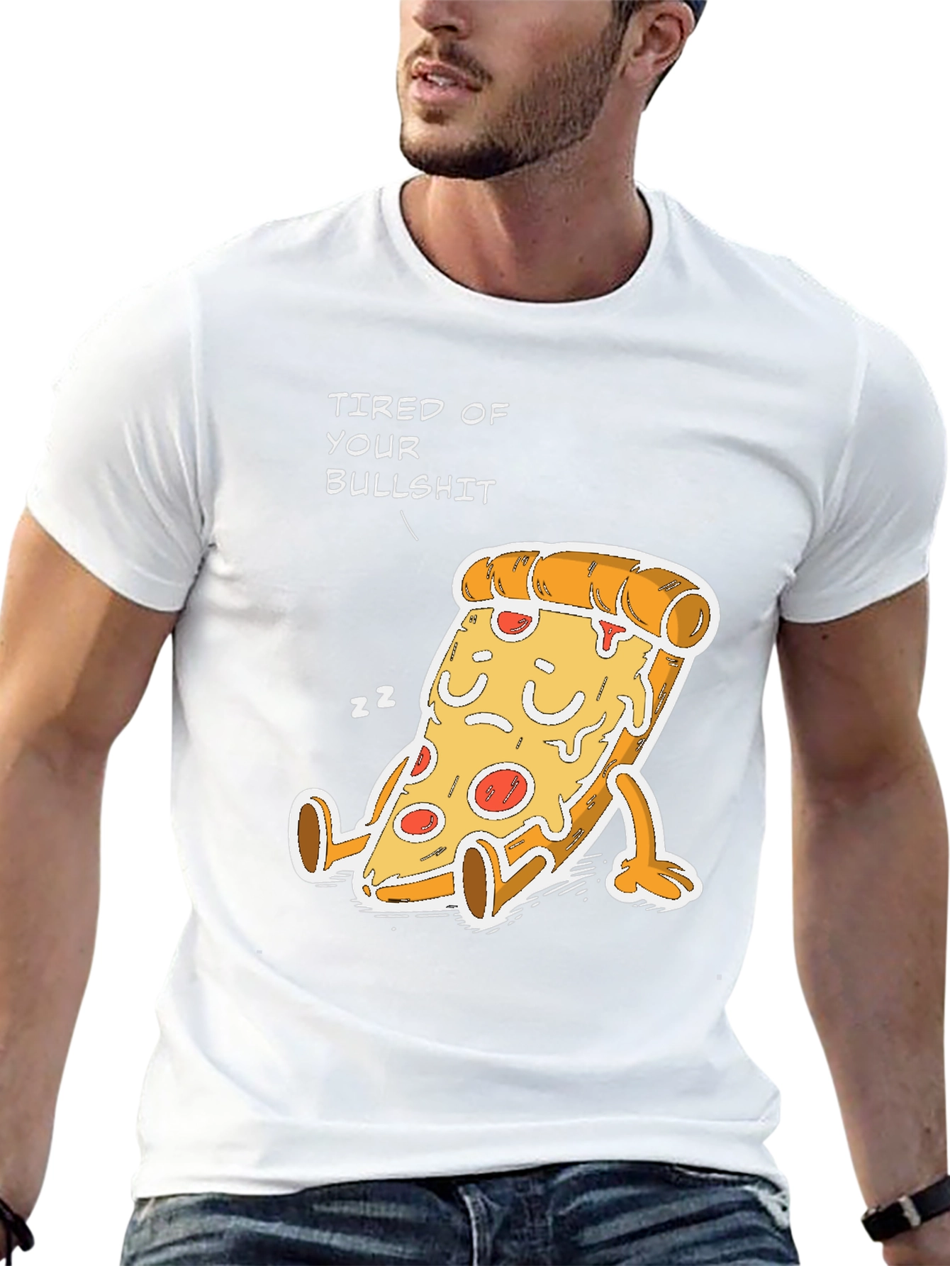 Black Tired of Your Bullshit Pizza Funny Graphic T-Shirt view 13