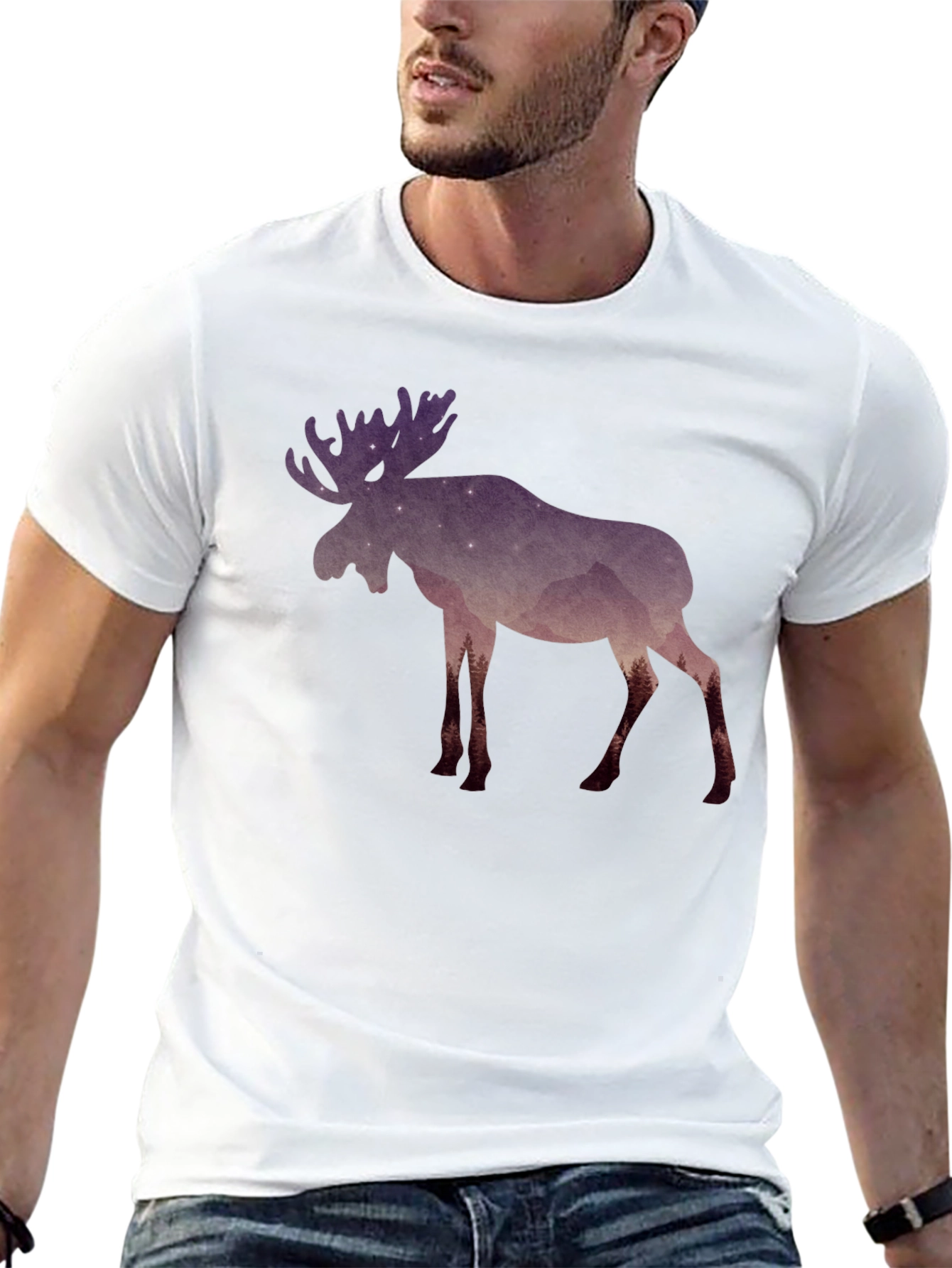 Black Moose Silhouette Graphic Tee - Nature Inspired Design view 13
