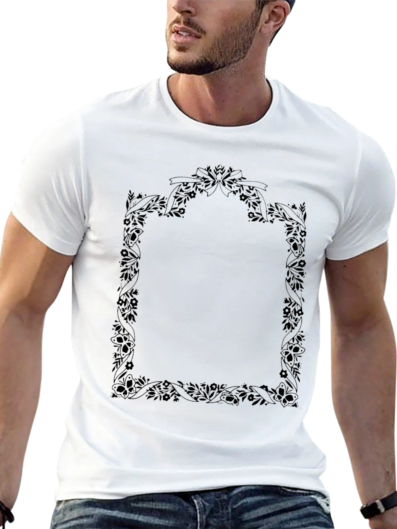 Black Floral Frame Black T-Shirt view 13
