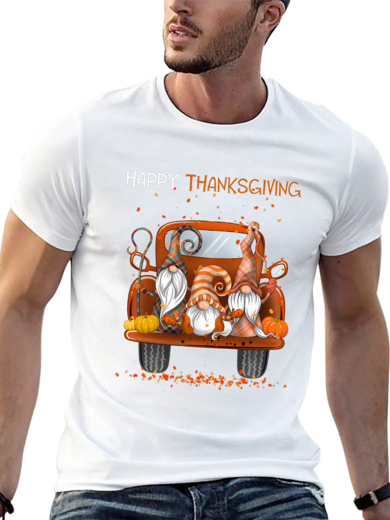 Black Happy Thanksgiving Gnomes Truck T-Shirt view 13