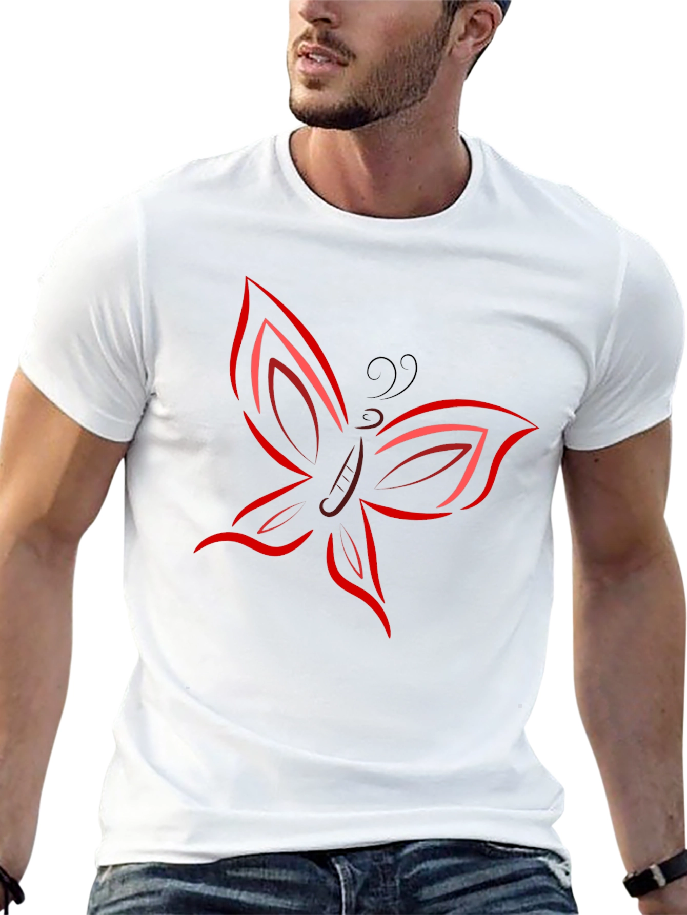 Black Butterfly Graphic T-Shirt - Bold Red Design view 13