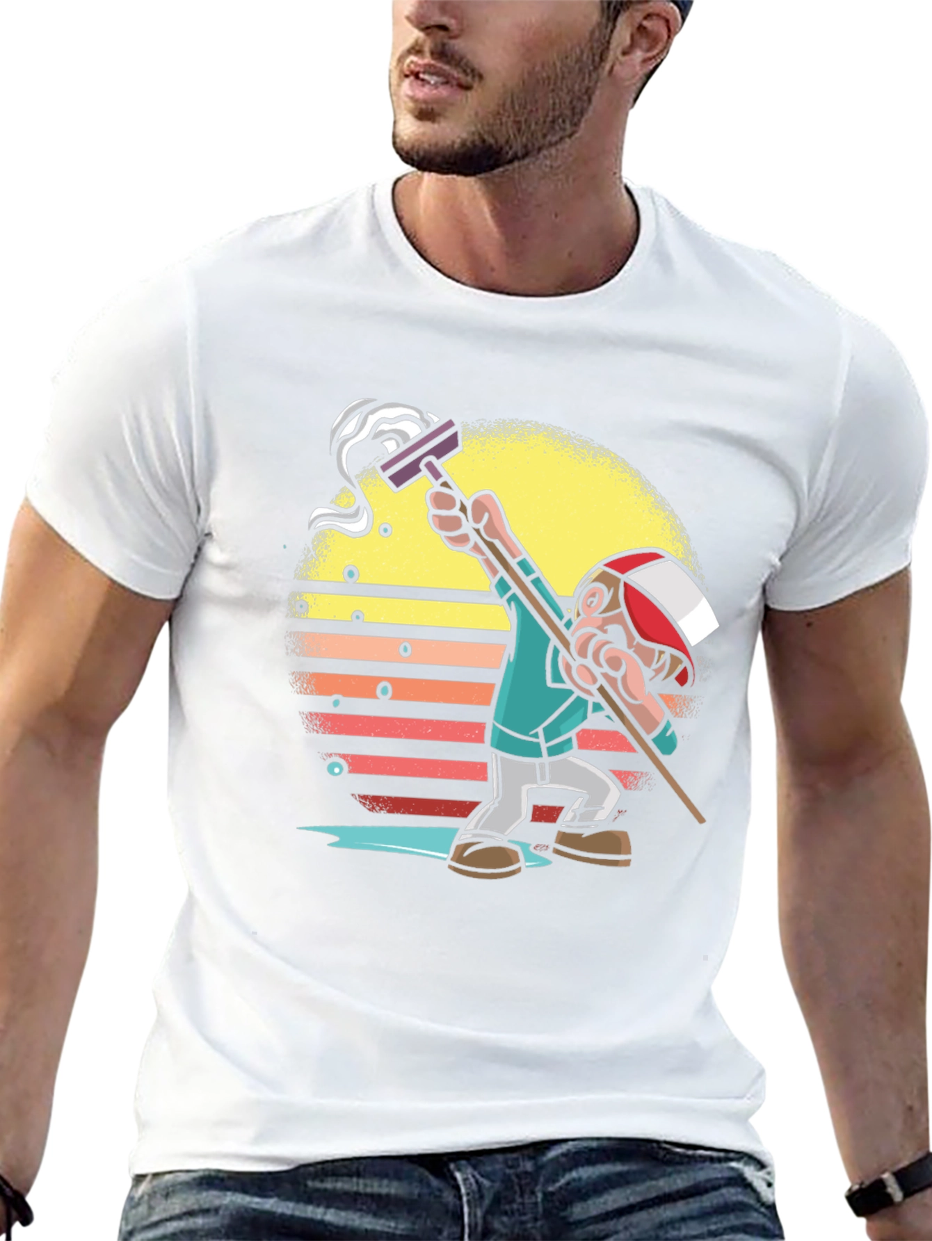Black Retro Style Mop Cartoon Graphic T-Shirt view 13