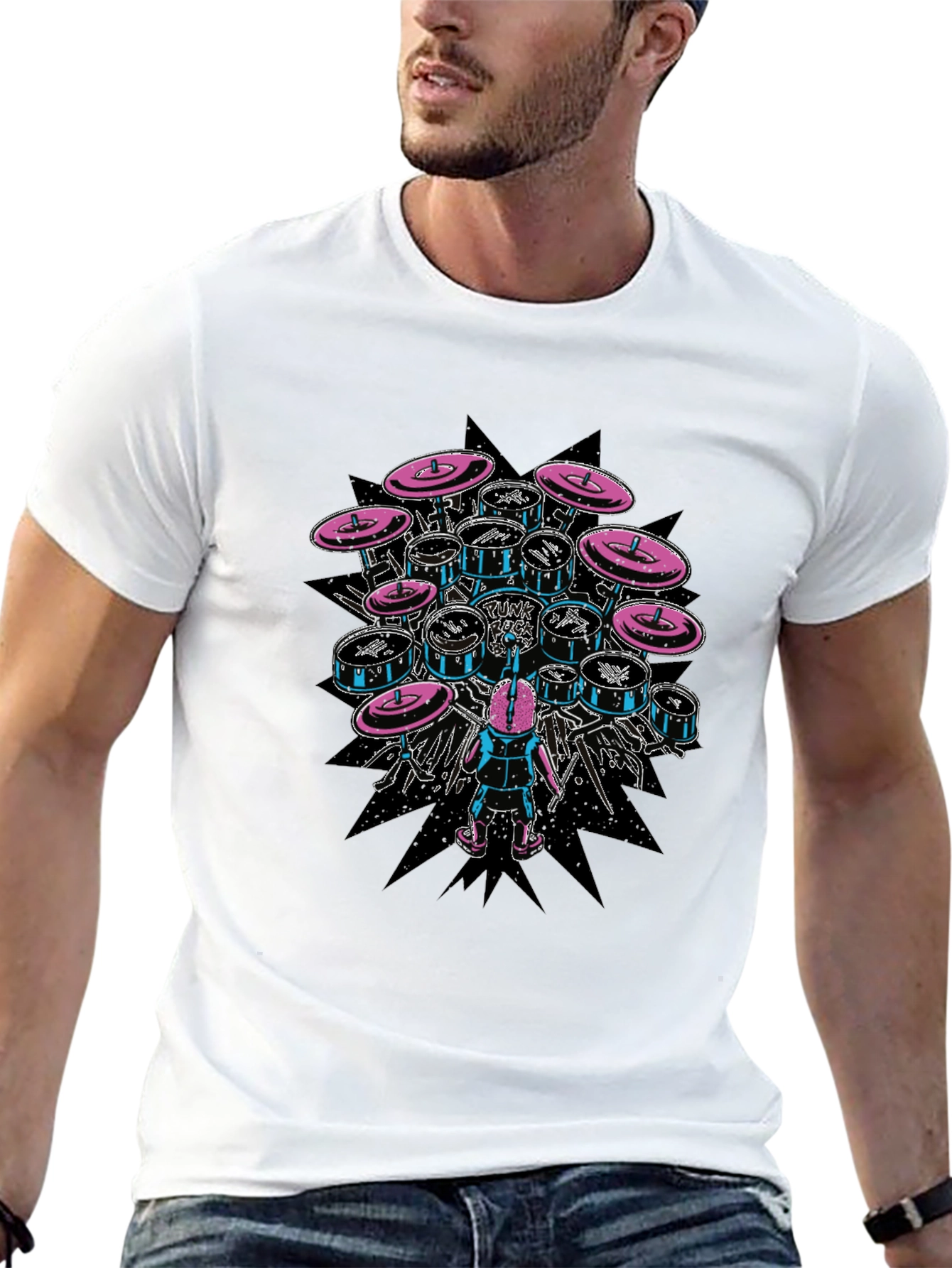 Black Funky Drummer Graphic Tee - Music Lover Shirt view 13