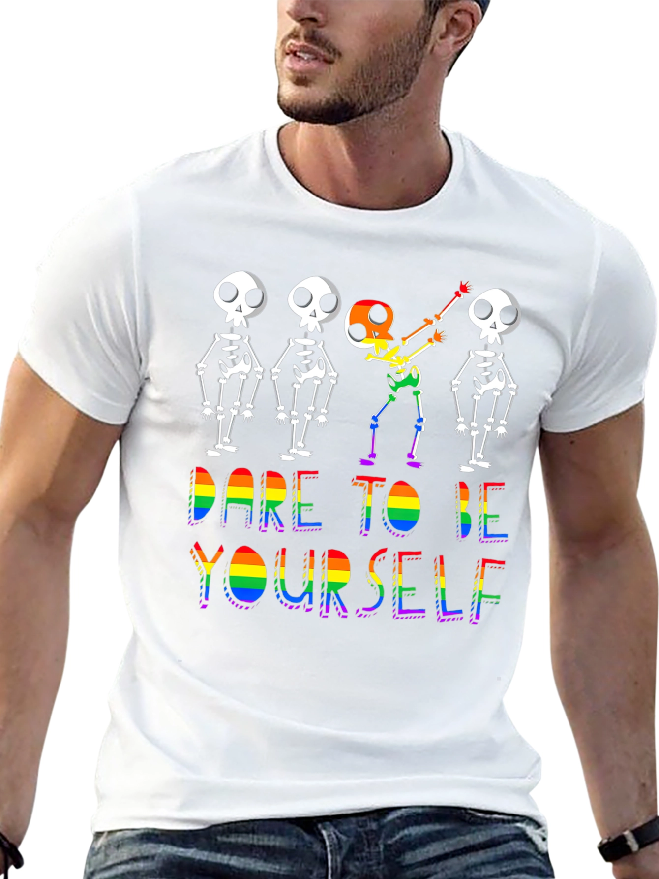 Black Dare To Be Yourself Skeleton Pride T-Shirt view 13
