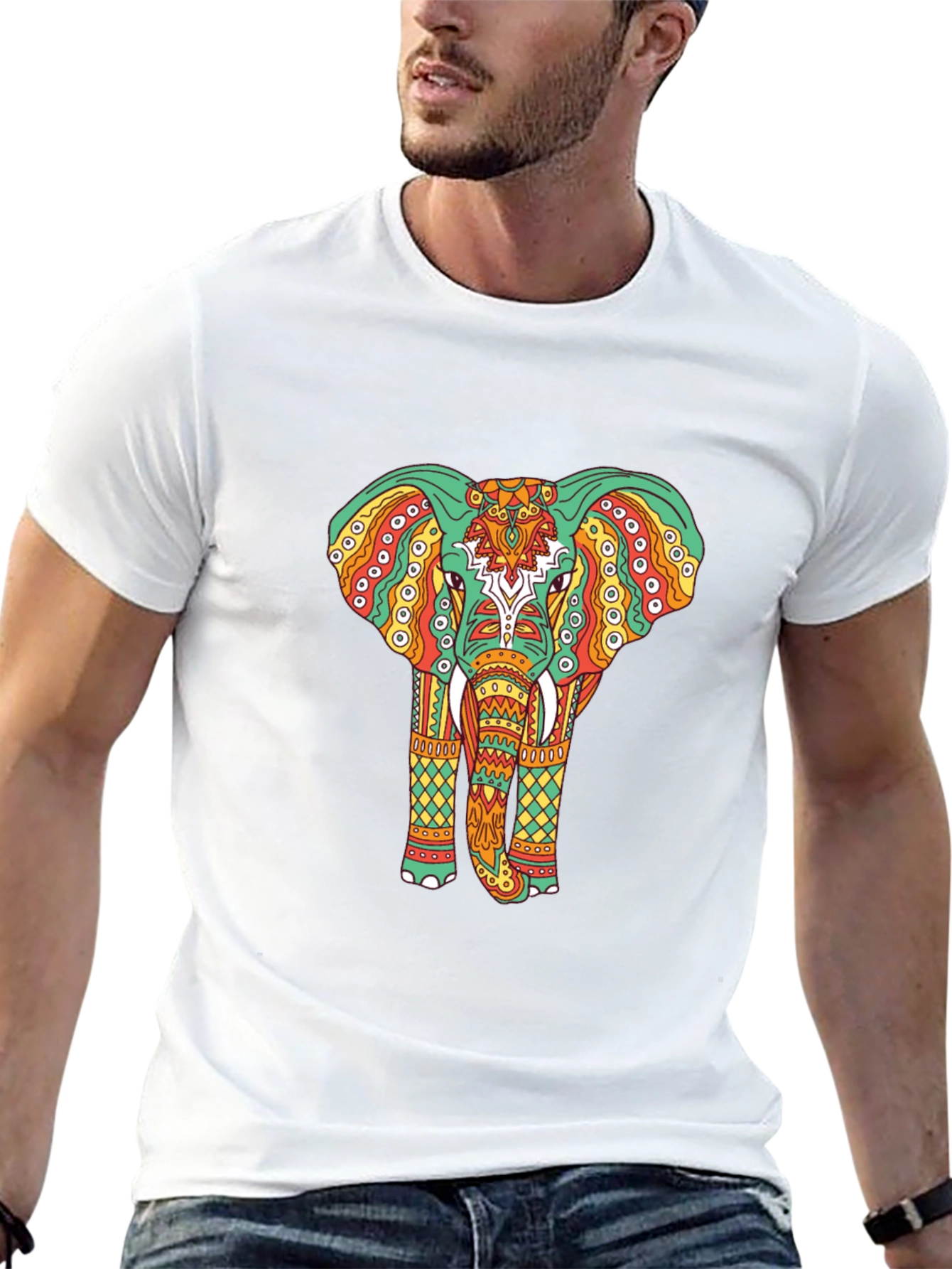 Black Elephant Graphic Tee - Bohemian Style Black T-Shirt view 13