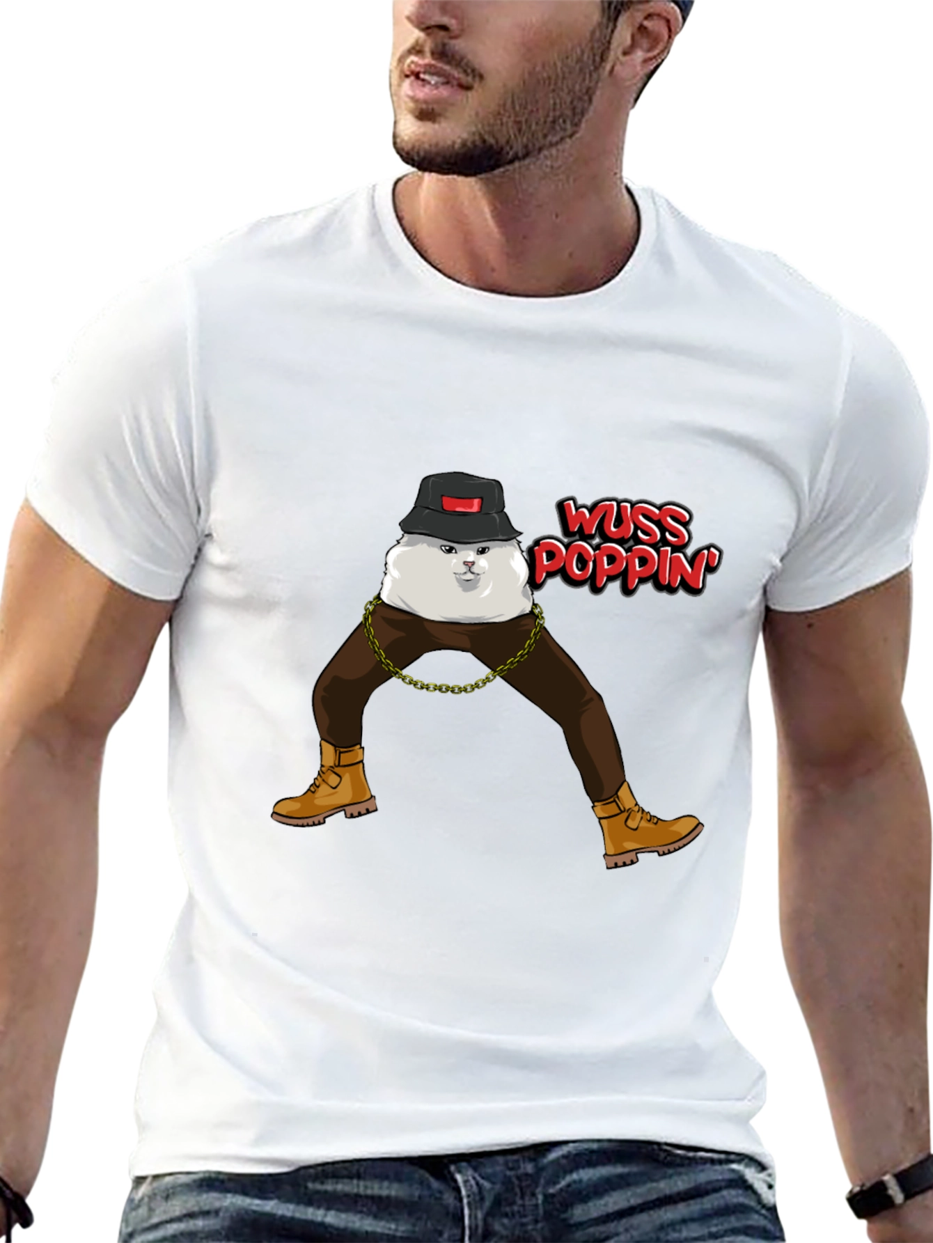 Black Wuss Poppin' Cat Graphic T-Shirt view 13