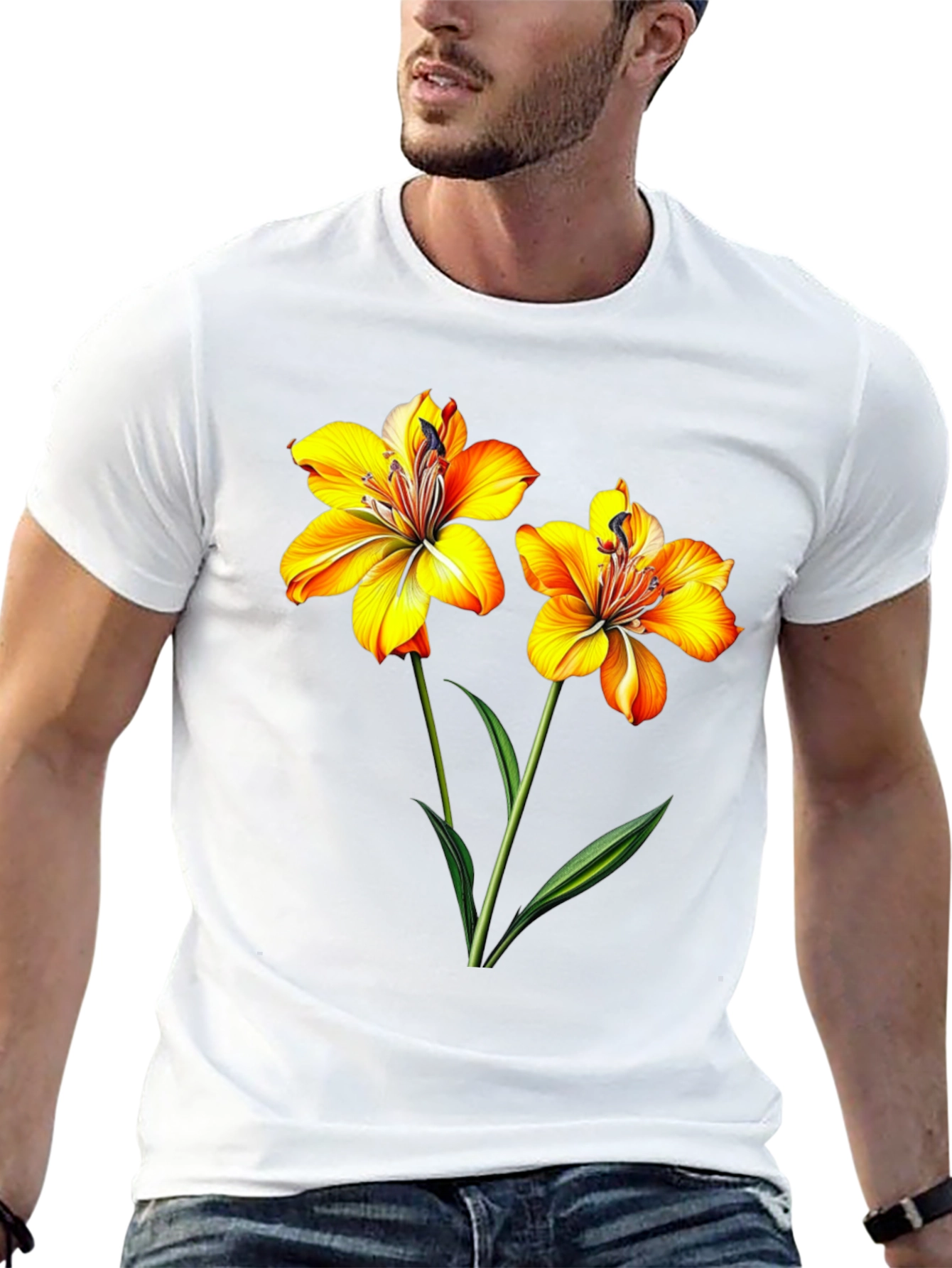 Black Floral Print Black T-Shirt for Men view 13