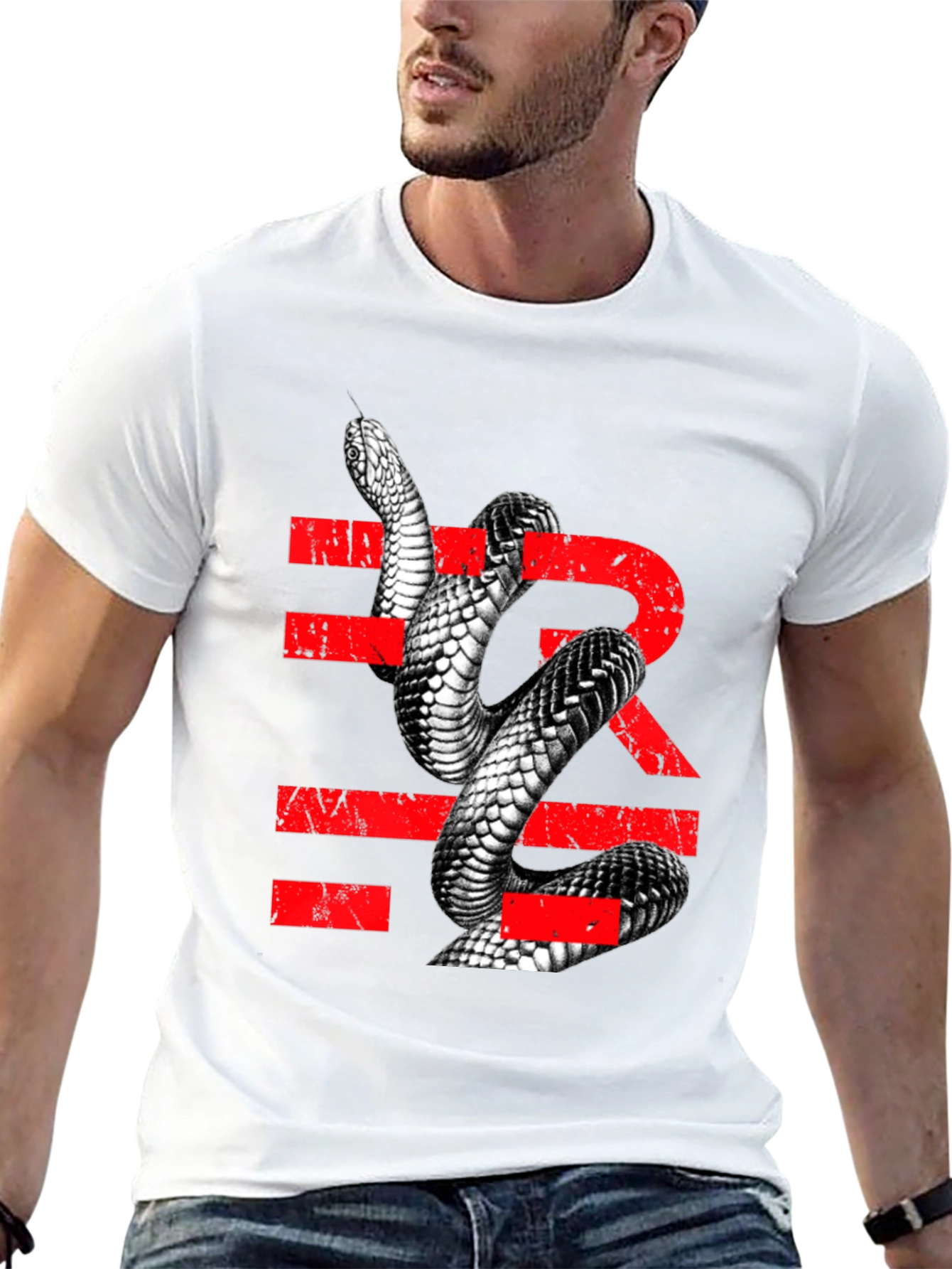 Black Snake Graphic Tee - Men's Black T-Shirt with Reptile Print view 13