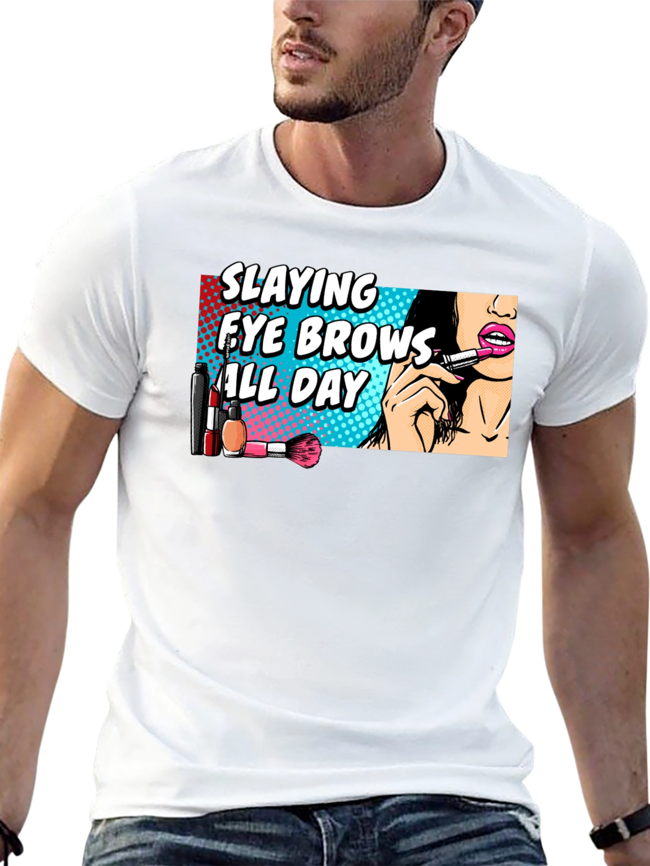 Black Slaying Eye Brows All Day T-Shirt view 13