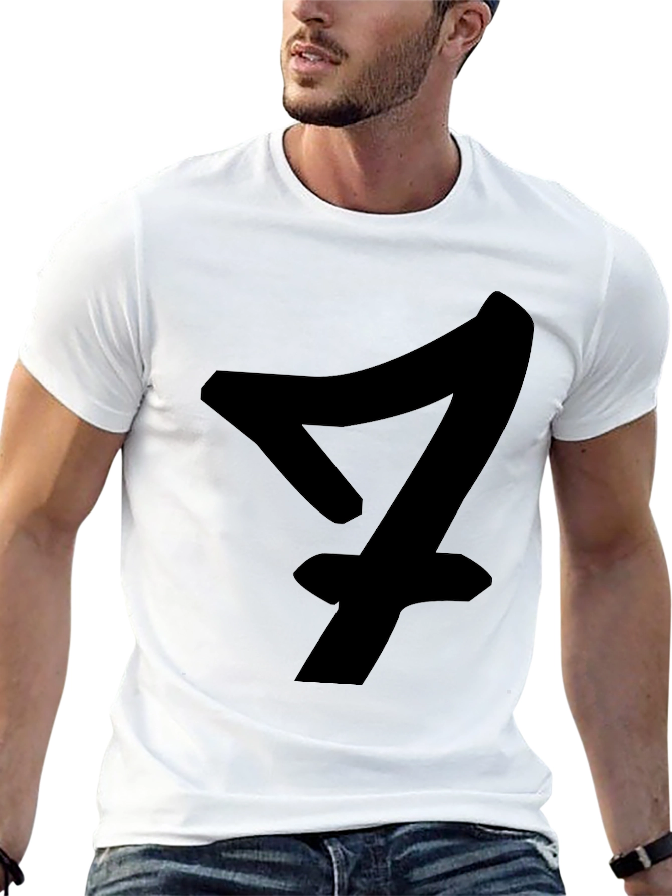 Black Black T-Shirt with Bold Number Seven Design view 13