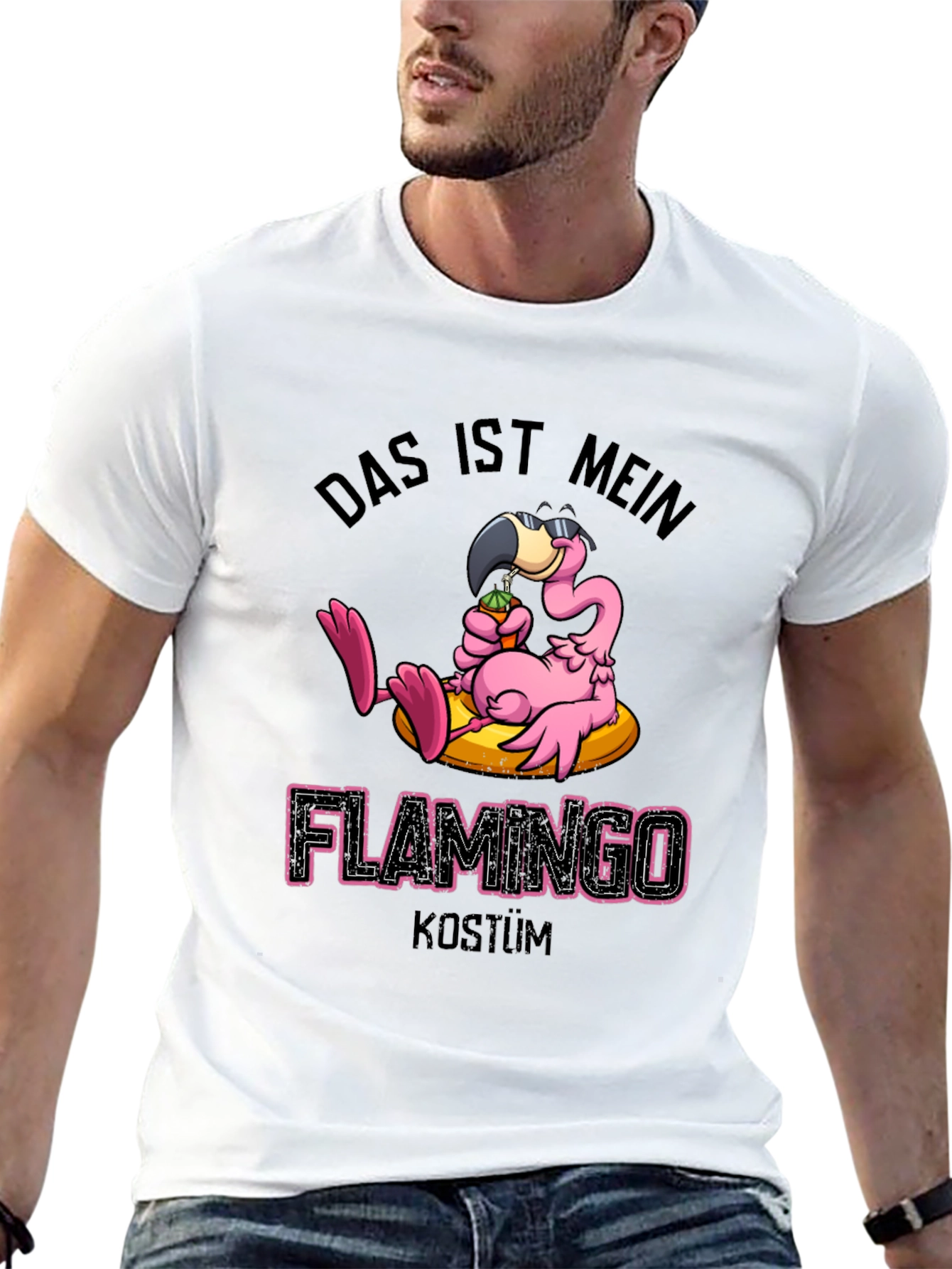 Black Funny Flamingo Costume T-Shirt view 13