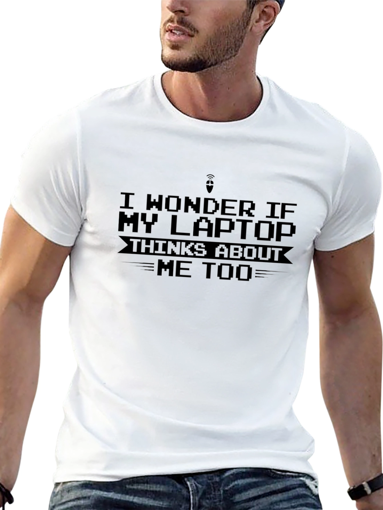 Black Funny Laptop T-Shirt - "I Wonder If My Laptop Thinks About Me Too" view 13