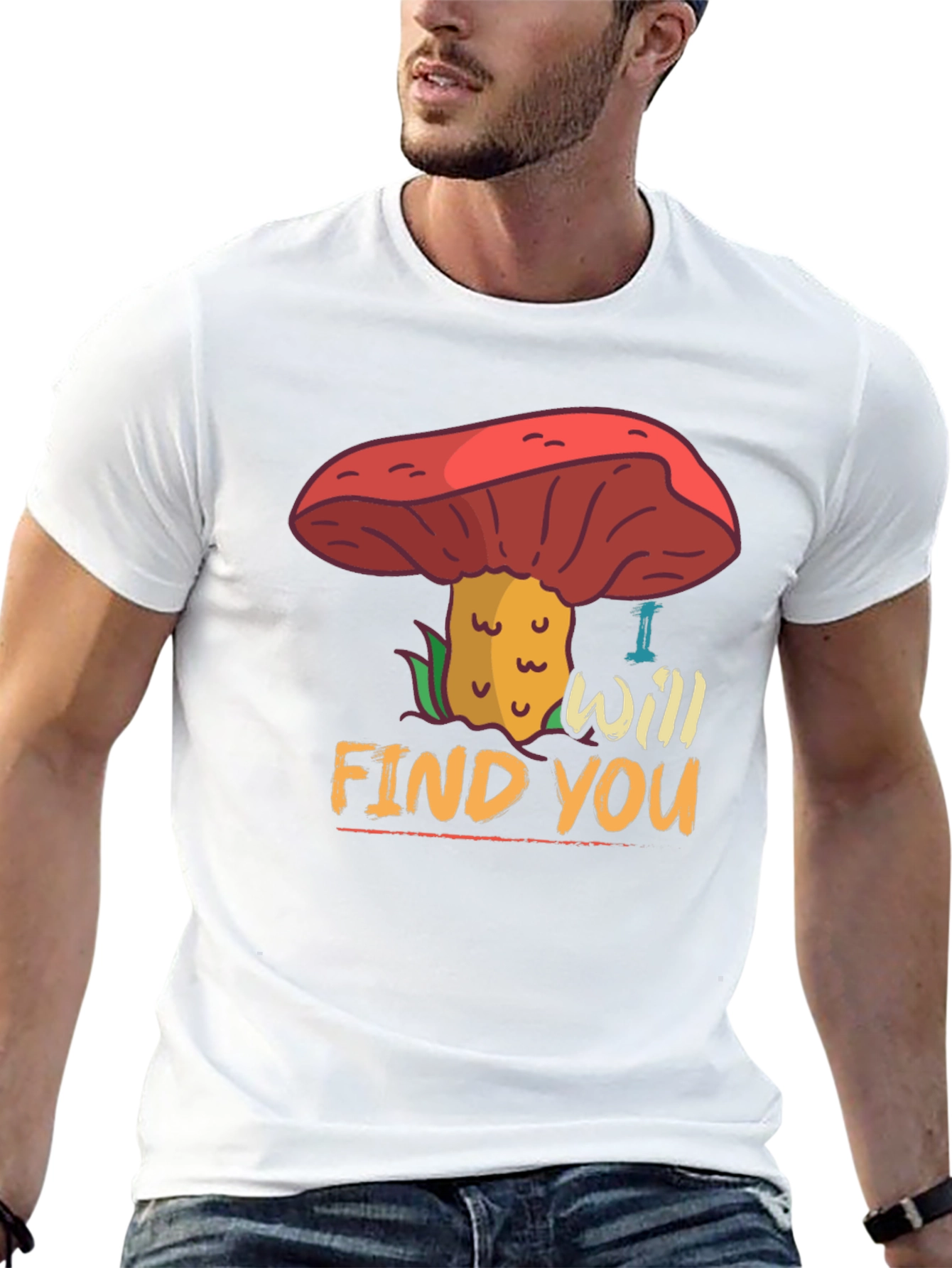 Black Mushroom Hunter T-Shirt - "I Will Find You" Fun Graphic Tee view 13