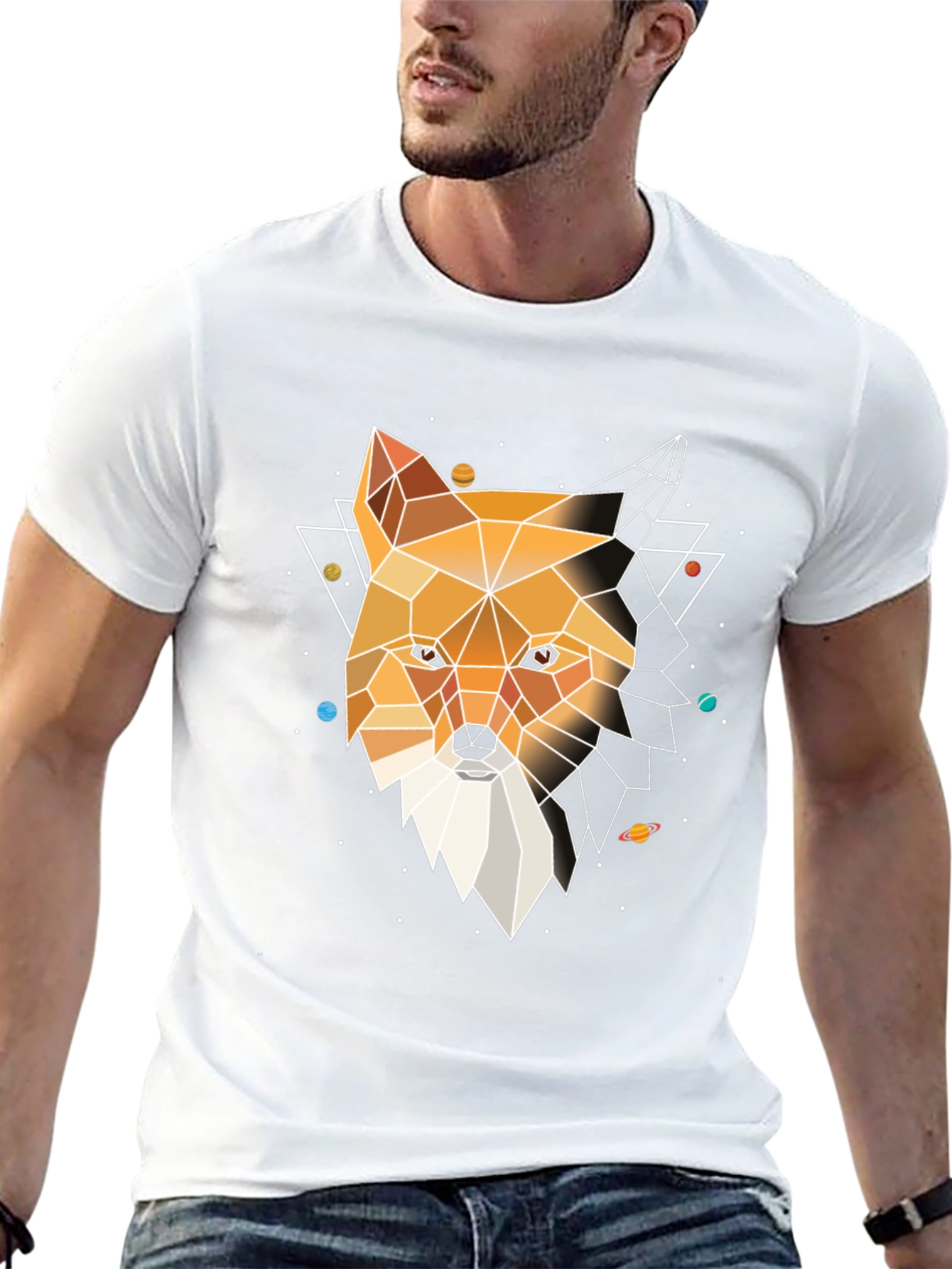Black Geometric Fox Head Graphic Tee - Modern Black T-Shirt view 13