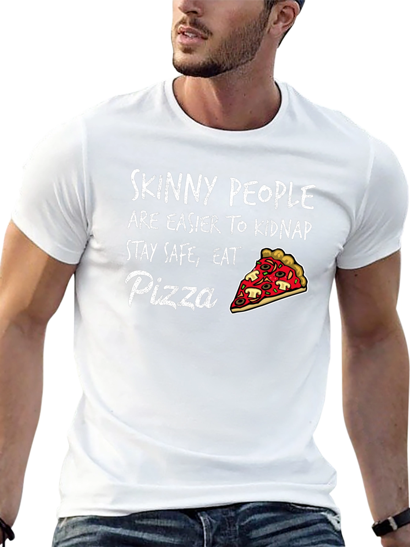 Black Skinny People Pizza Graphic Tee - Eat Pizza Stay Safe T-Shirt view 13