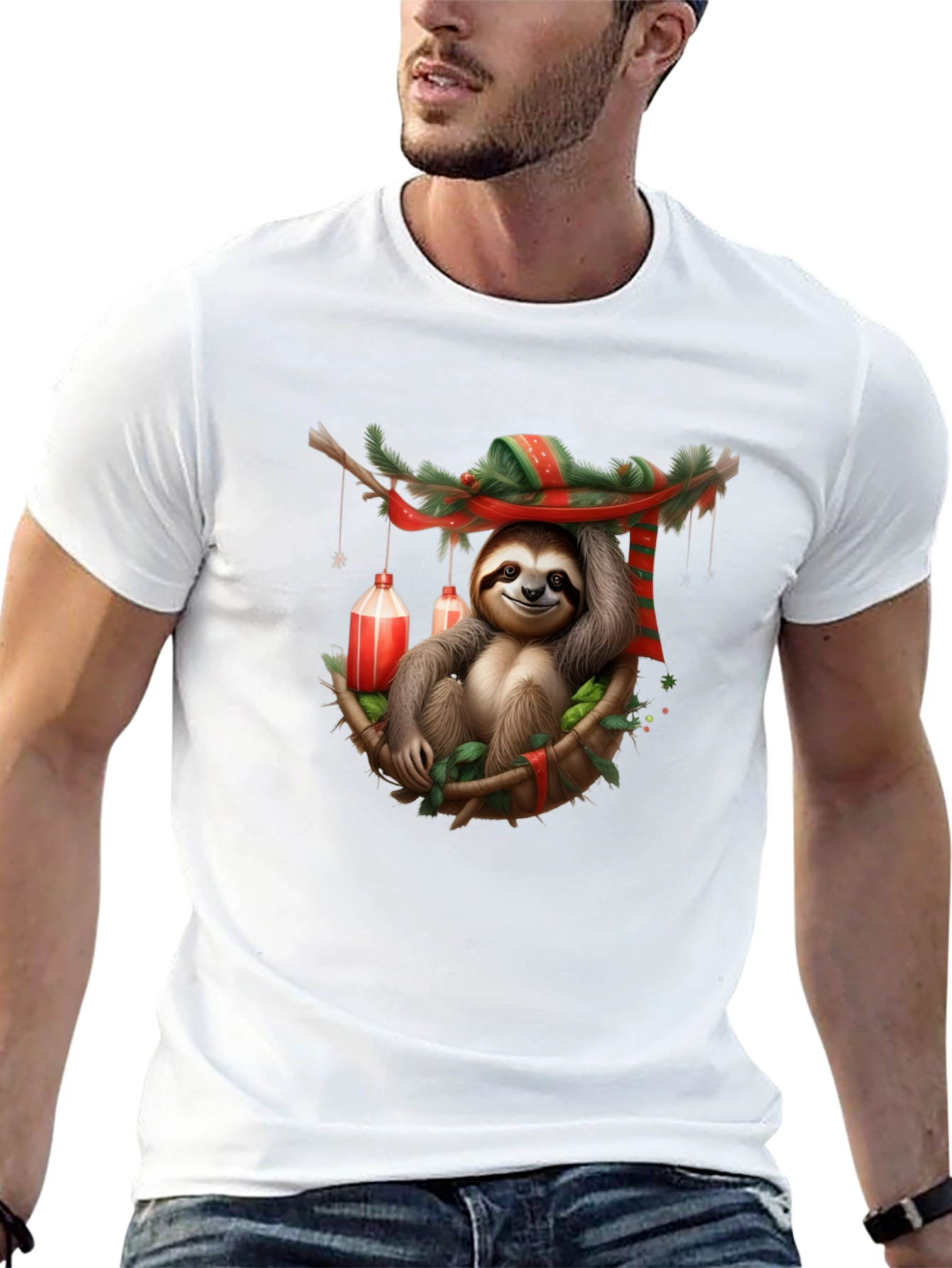 Black Festive Sloth T-Shirt - Holiday Style view 13