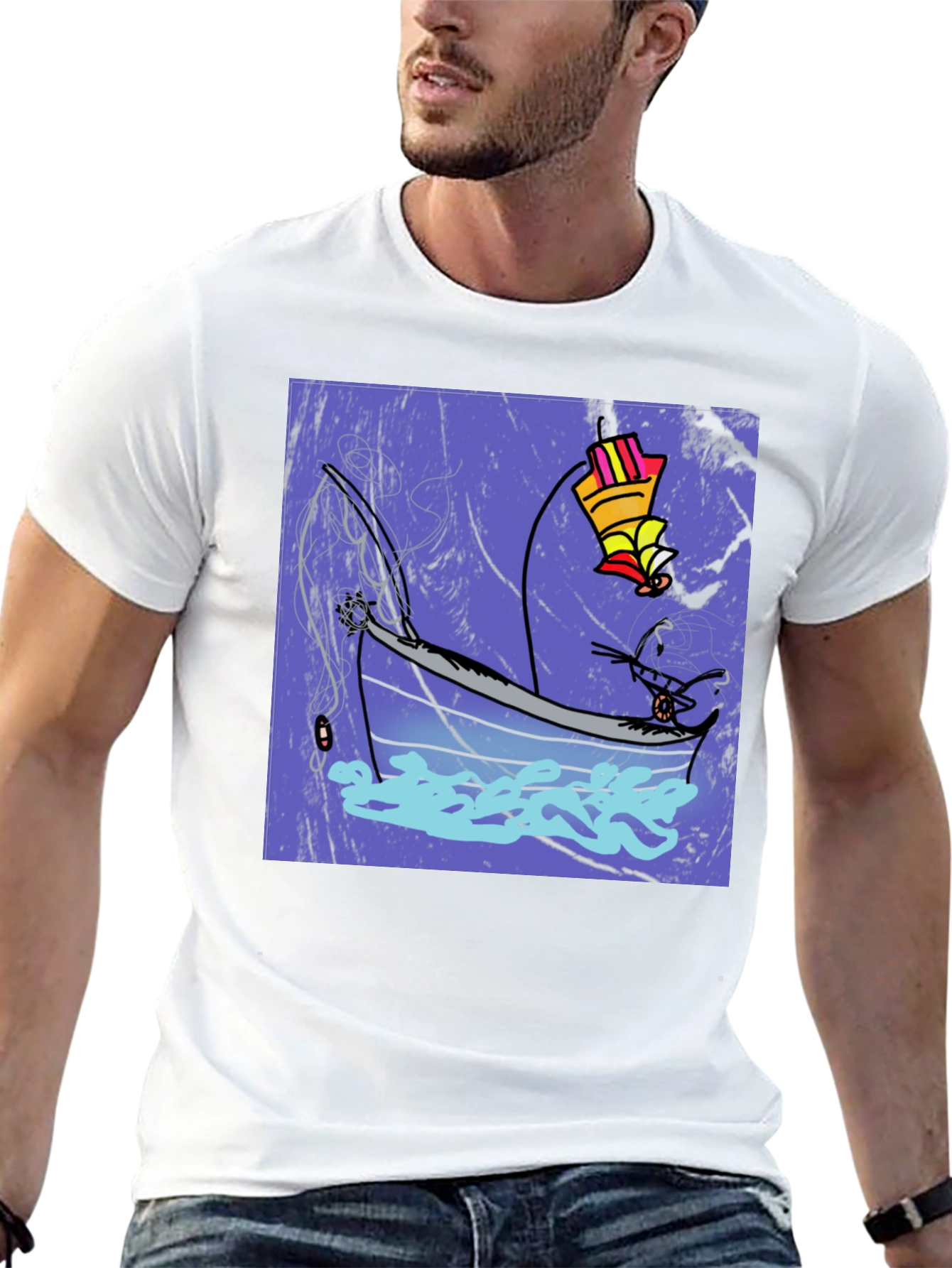 Black Fishing Boat Graphic Tee - Cool Artistic Design view 13