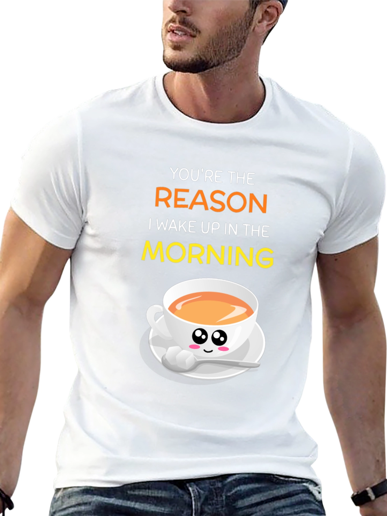 Black You're the Reason I Wake Up Coffee T-Shirt view 13