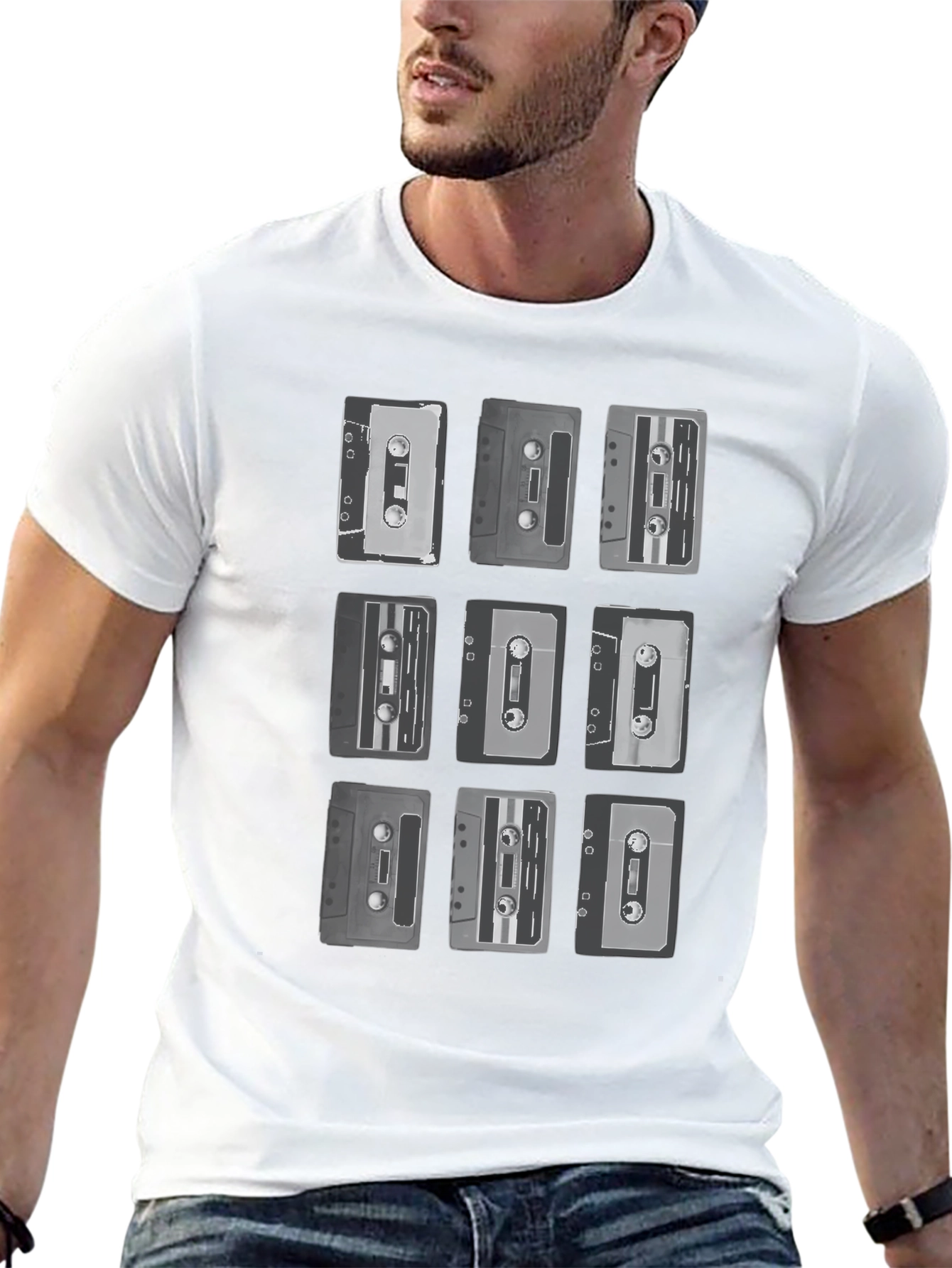 Black Retro Cassette Tape Graphic Tee - Classic Music Lover Shirt view 13