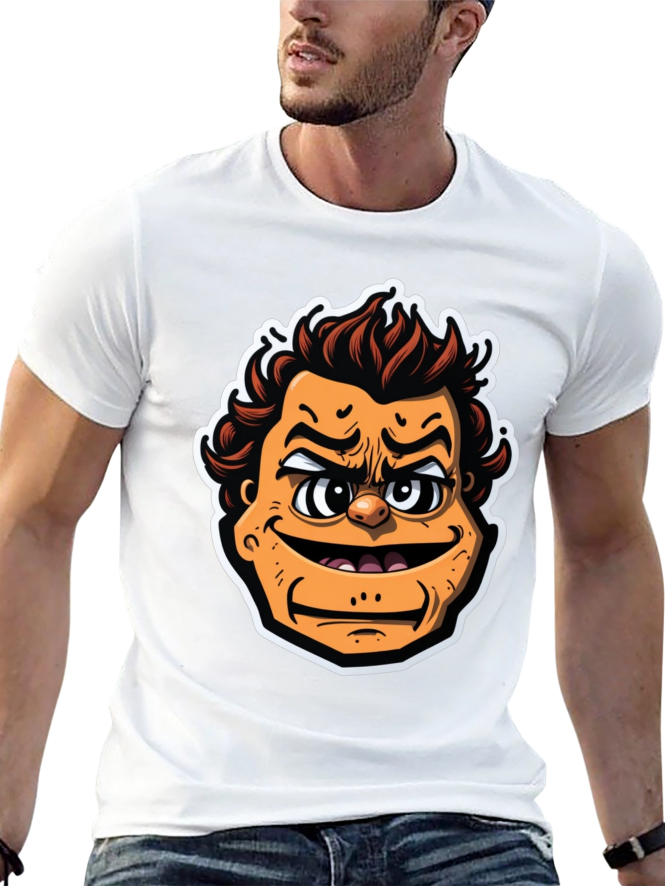 Black Cartoon Face Graphic Tee - Black Crew Neck T-Shirt view 13