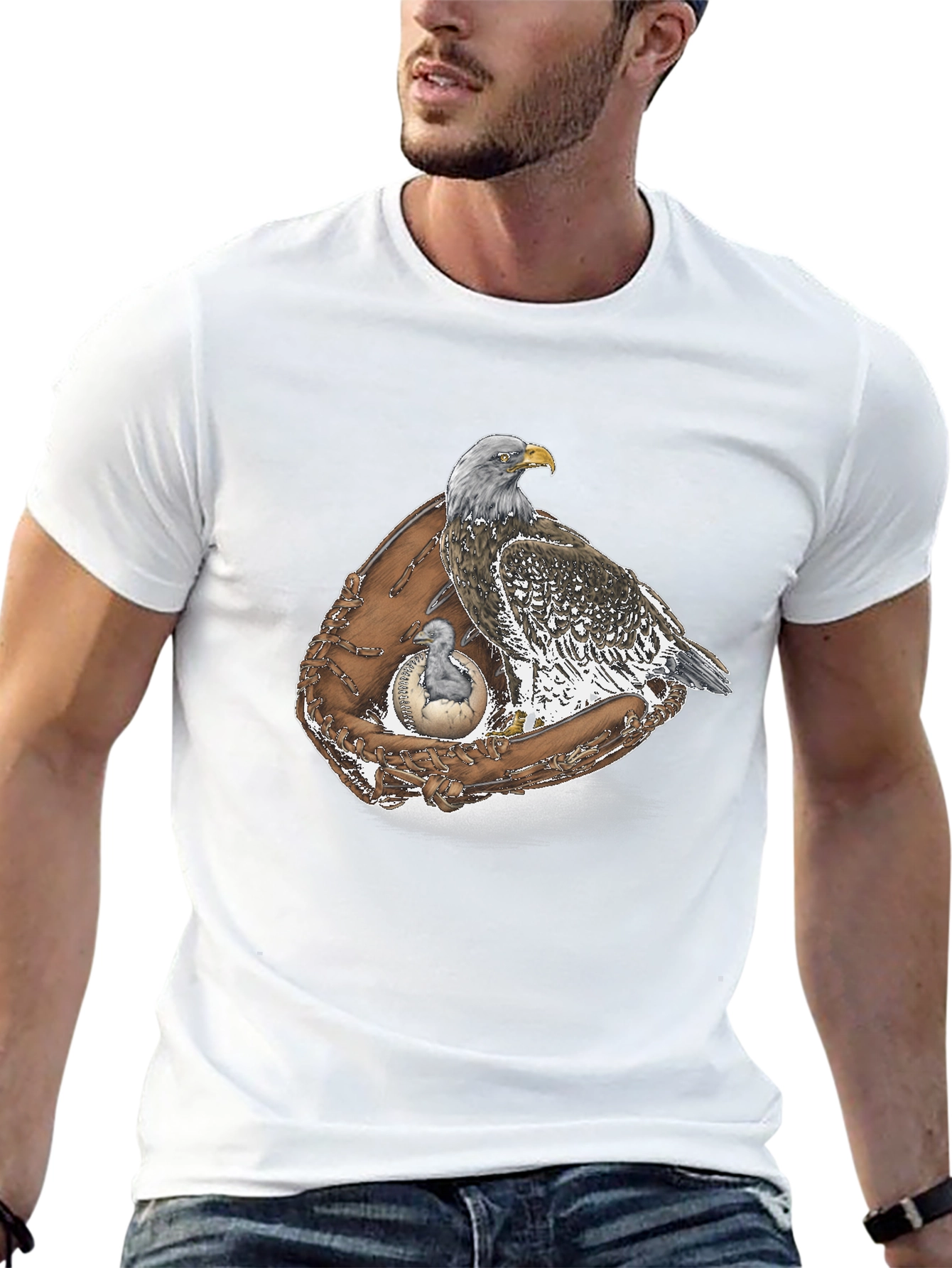 Black Eagle & Baseball Glove Graphic T-Shirt view 13