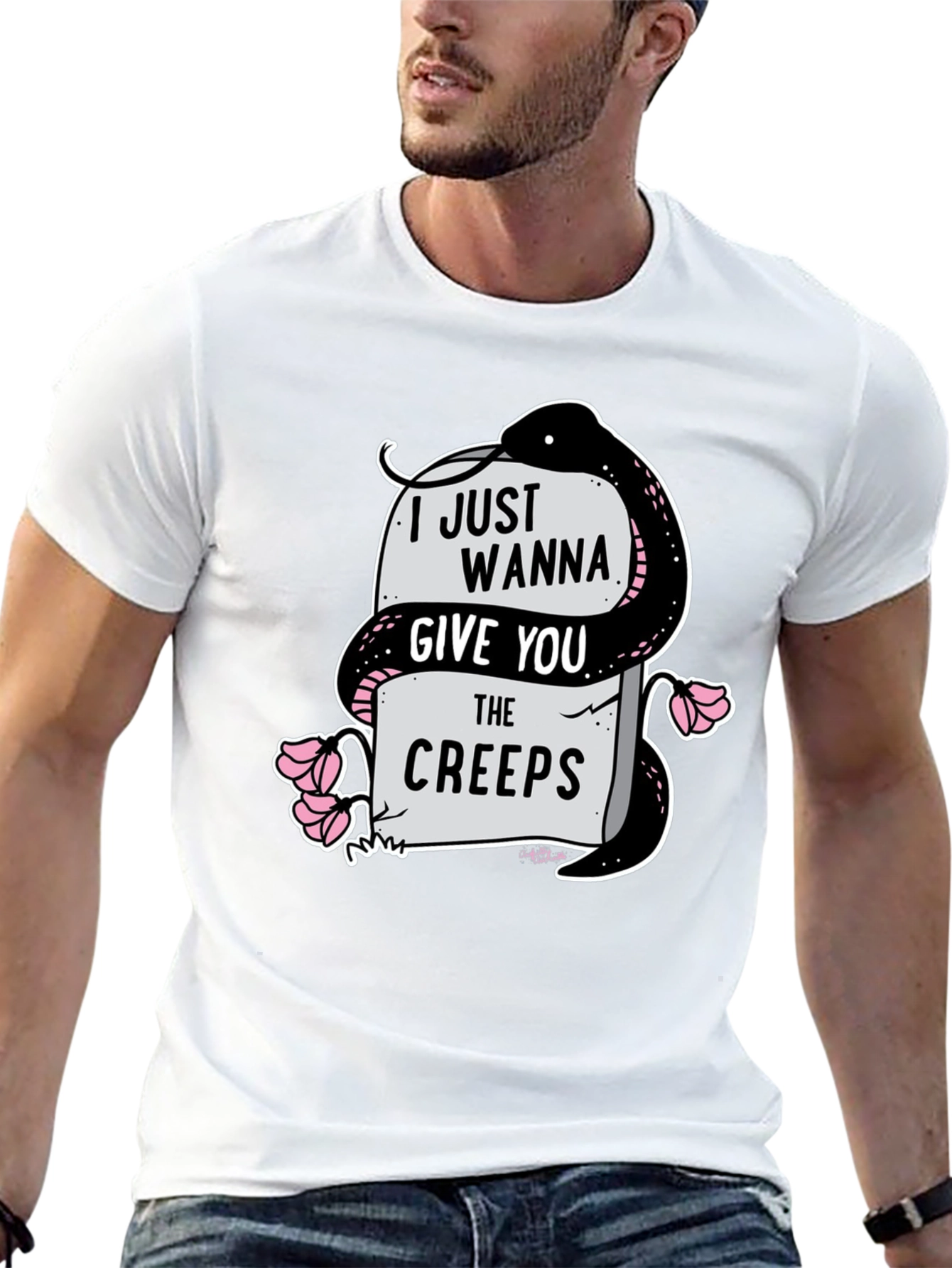 Black I Just Wanna Give You The Creeps Graphic T-Shirt view 13