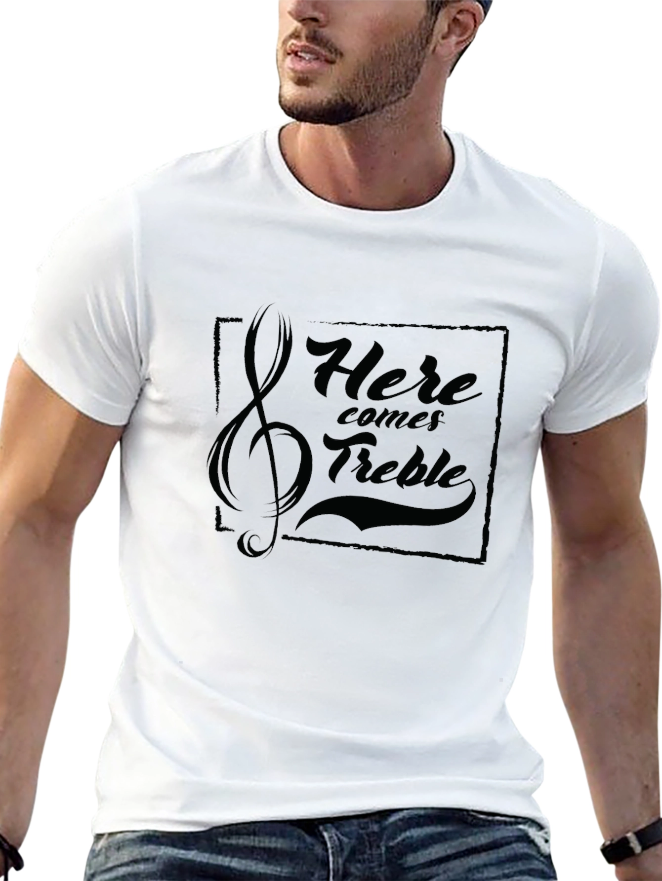 Black Here Comes Treble Music T-Shirt view 13