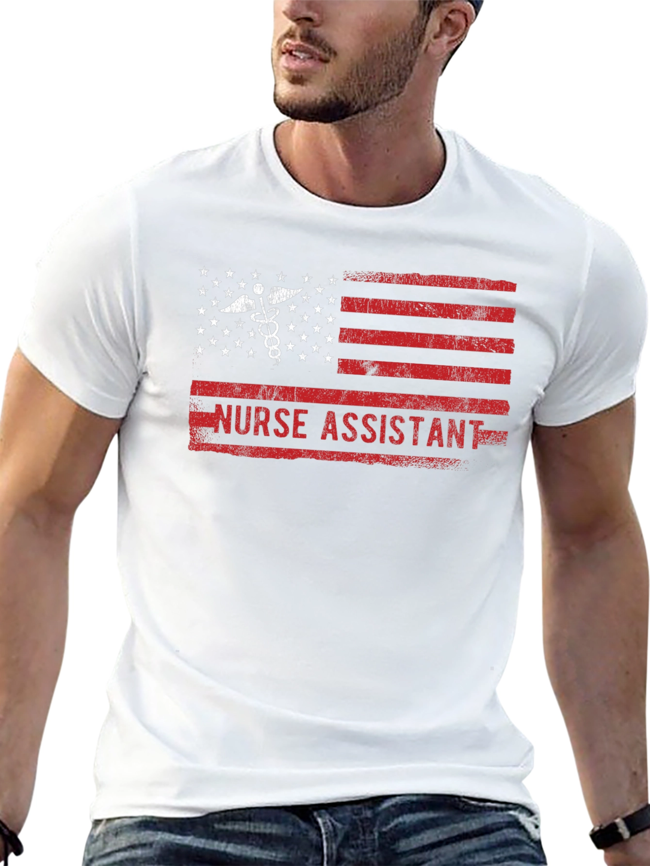 Black Nurse Assistant American Flag T-Shirt view 13