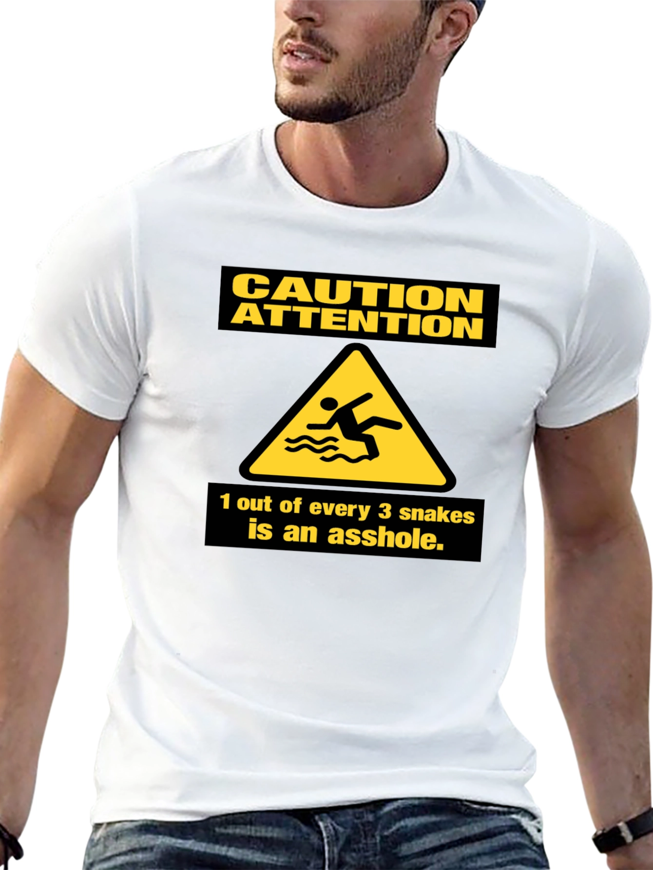 Black Caution Snakes Funny Graphic T-Shirt view 13