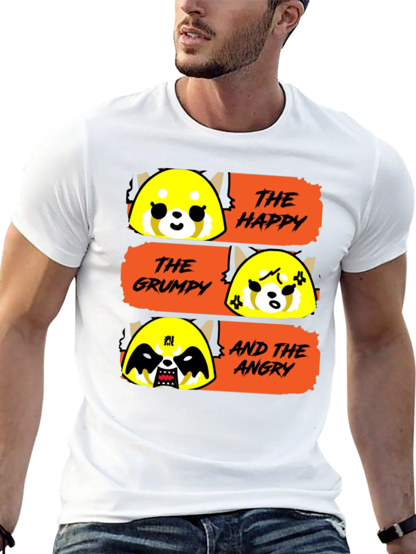 Black Aggretsuko Moods T-Shirt - Happy, Grumpy, Angry Red Panda view 13