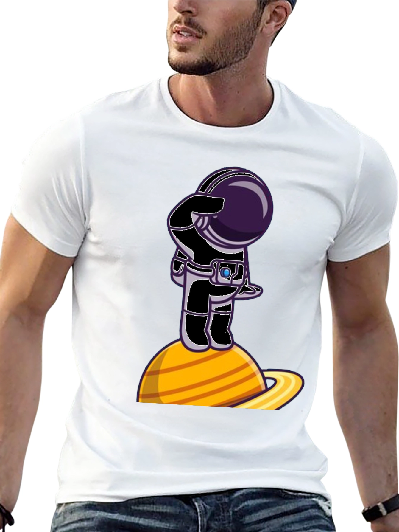 Black Astronaut on Saturn Graphic T-Shirt - Space Explorer view 13