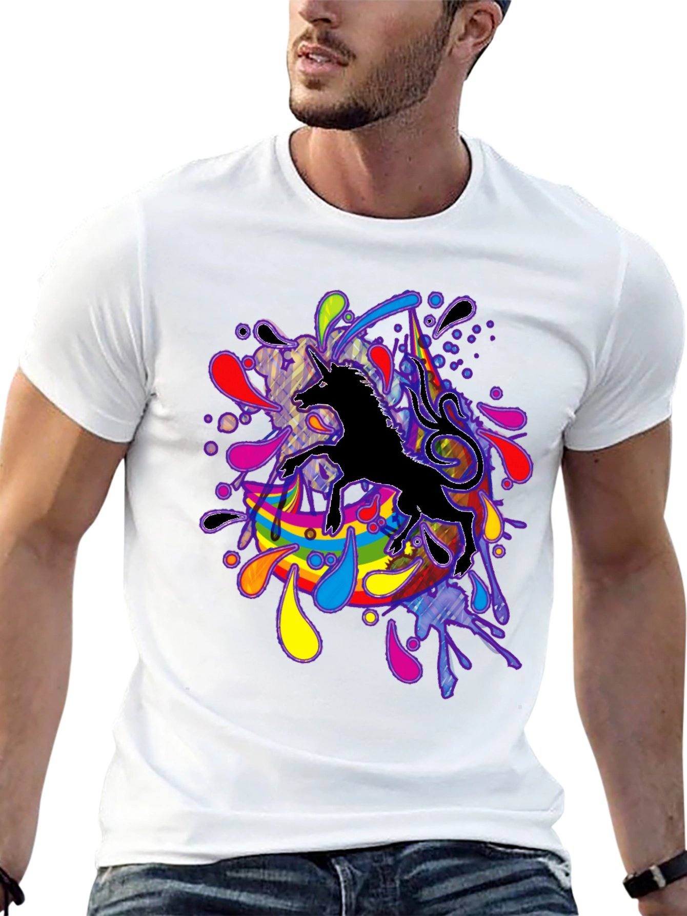 Black Unicorn Rainbow Splash T-Shirt - Black view 13