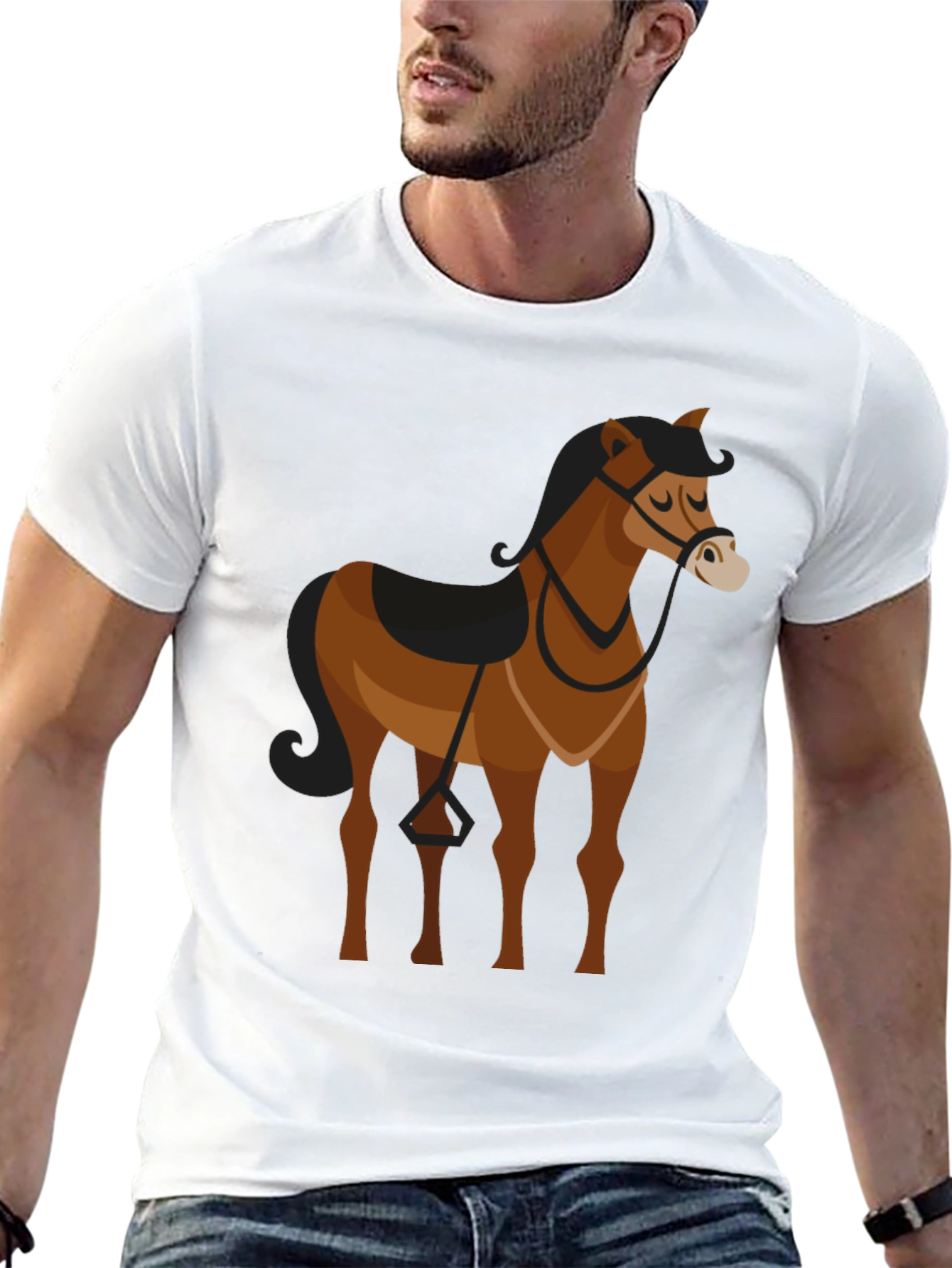 Black Black T-Shirt with Brown Horse Graphic view 13