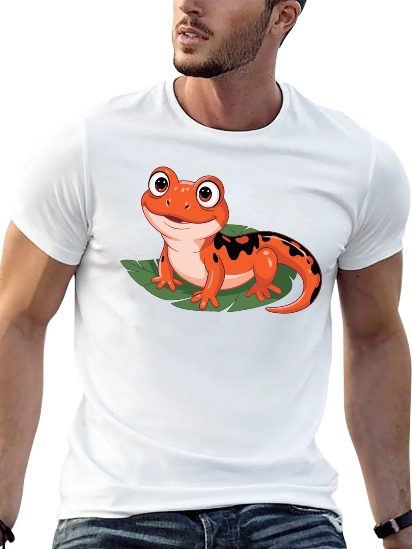 Black Cute Cartoon Salamander Graphic Black T-Shirt view 13