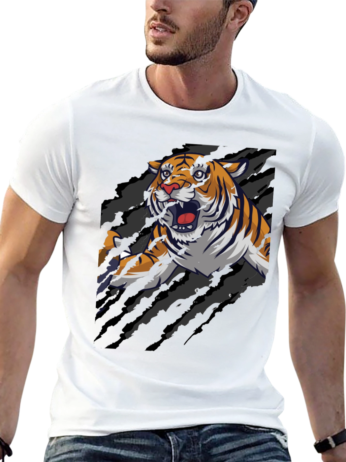 Black Roaring Tiger Graphic Print T-Shirt view 13