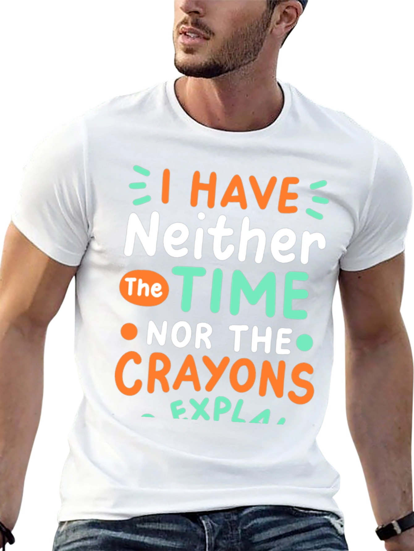Black Funny Graphic T-Shirt: No Time, No Crayons view 13