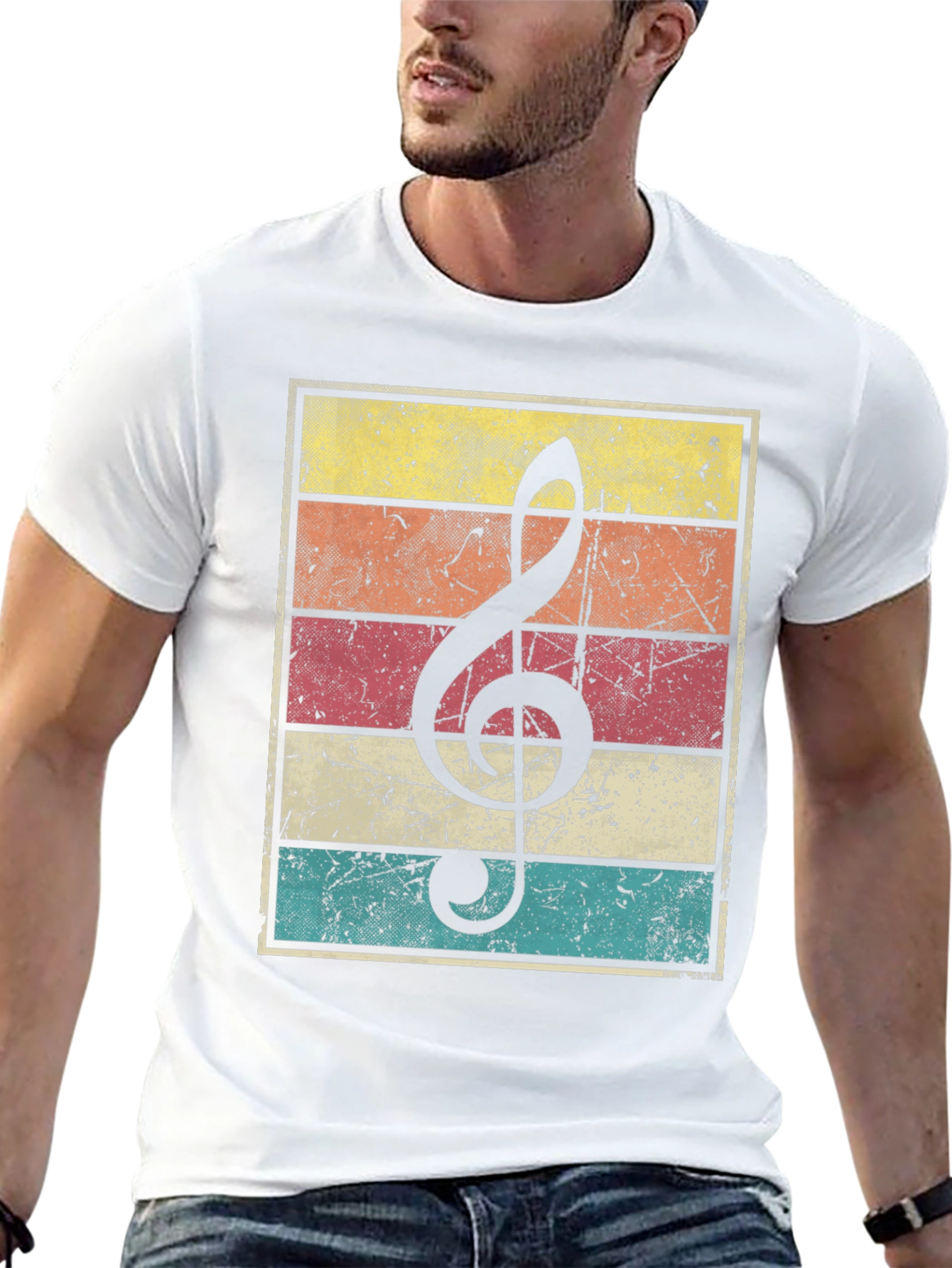 Black Retro Music Treble Clef Graphic T-Shirt view 13