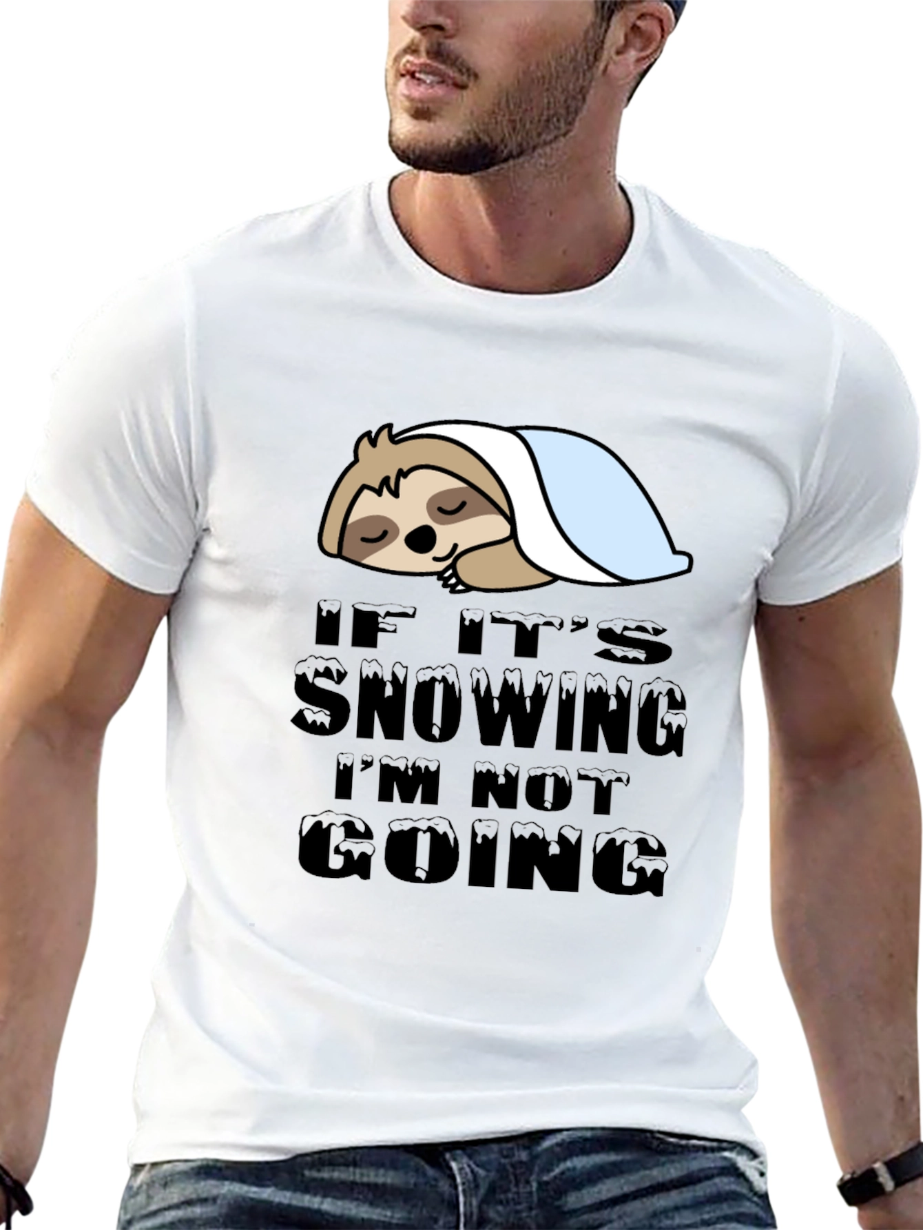 Black Lazy Sloth 'If It's Snowing' Graphic T-Shirt view 13