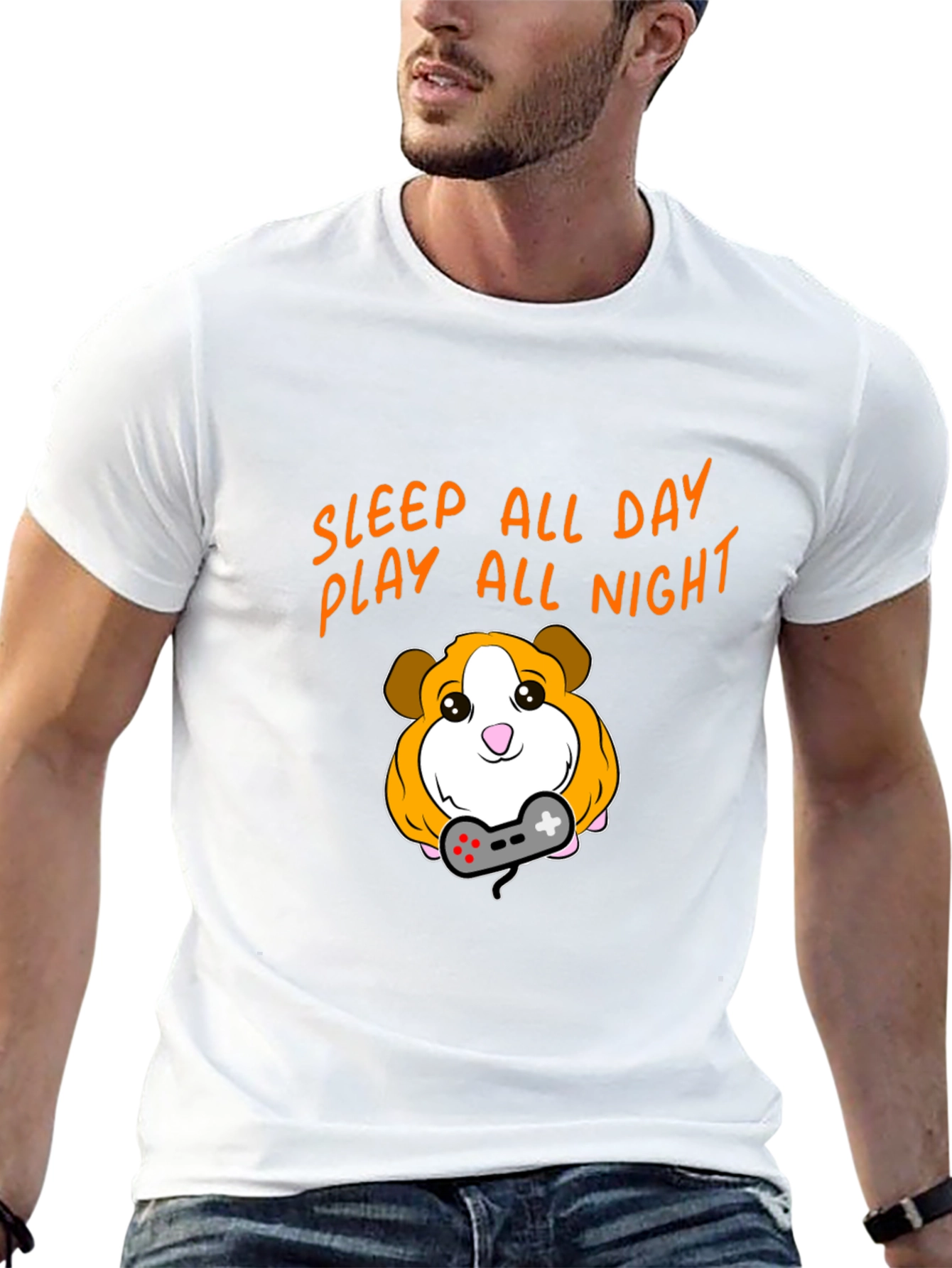 Black Sleep All Day Play All Night Gaming Guinea Pig T-Shirt view 13