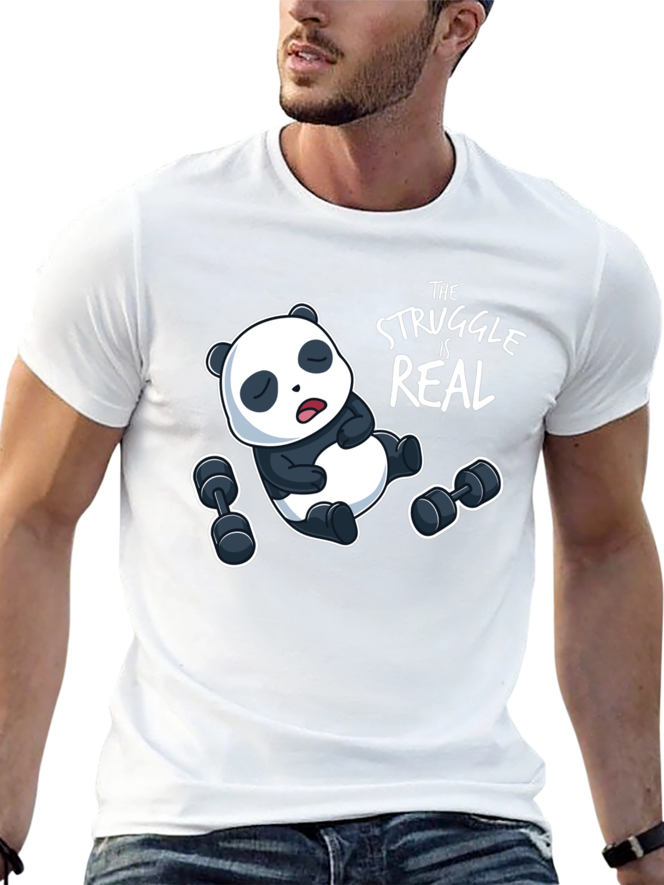 Black Funny Panda Workout T-Shirt view 13