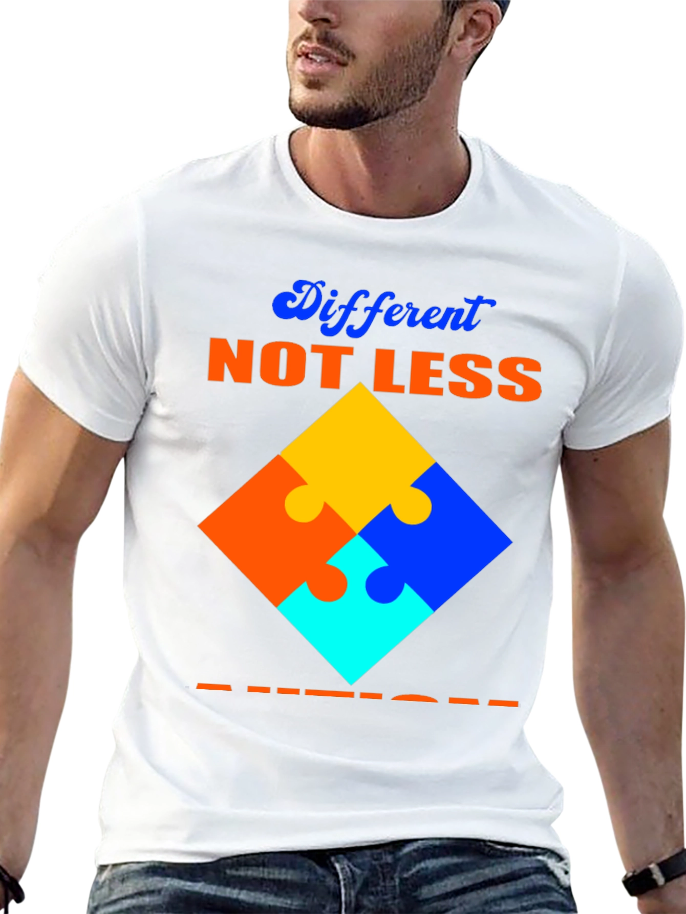 Black Autism Awareness T-Shirt Different Not Less Puzzle Design view 13
