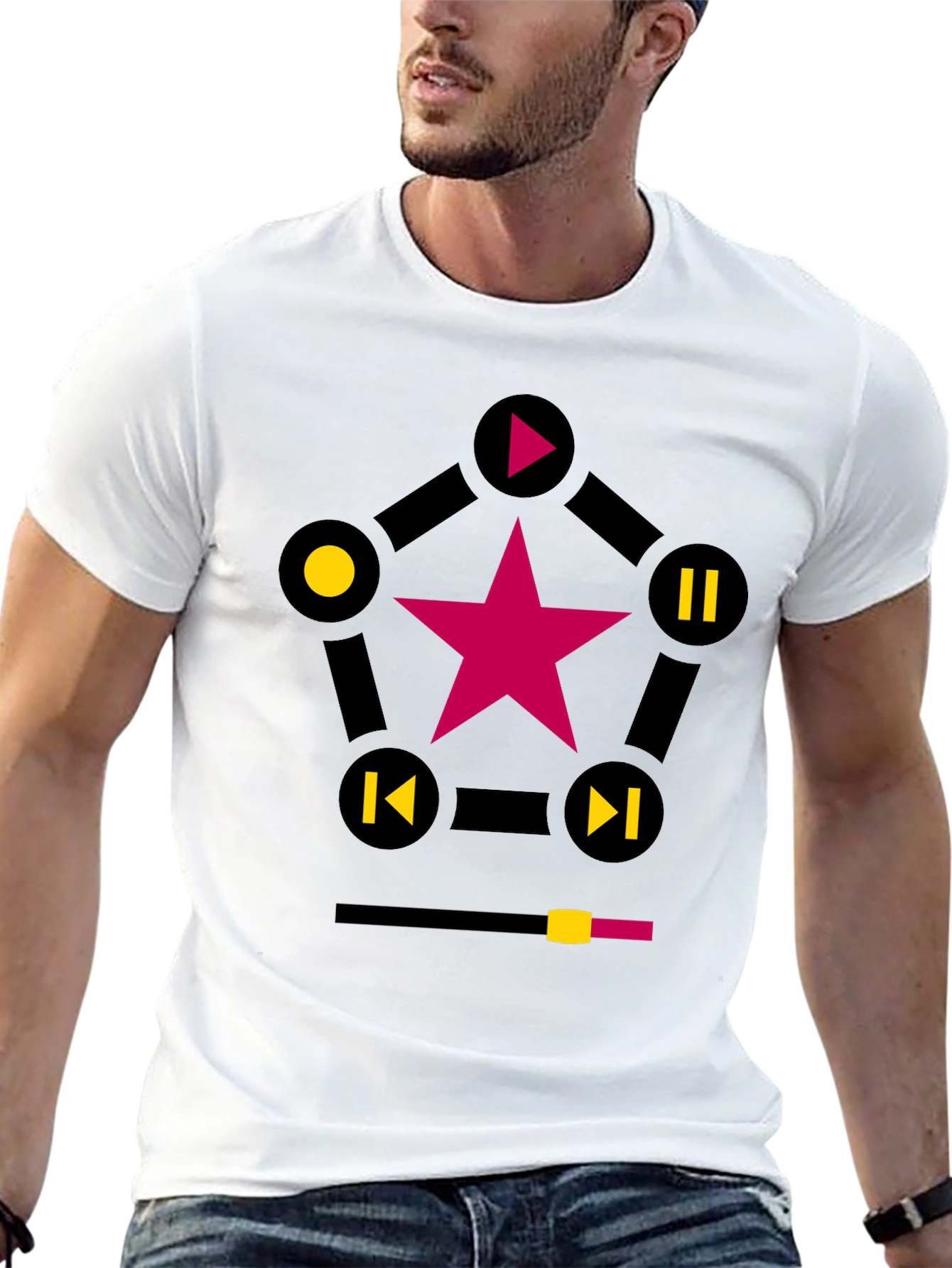 Black Starry Music Player Graphic T-Shirt view 13