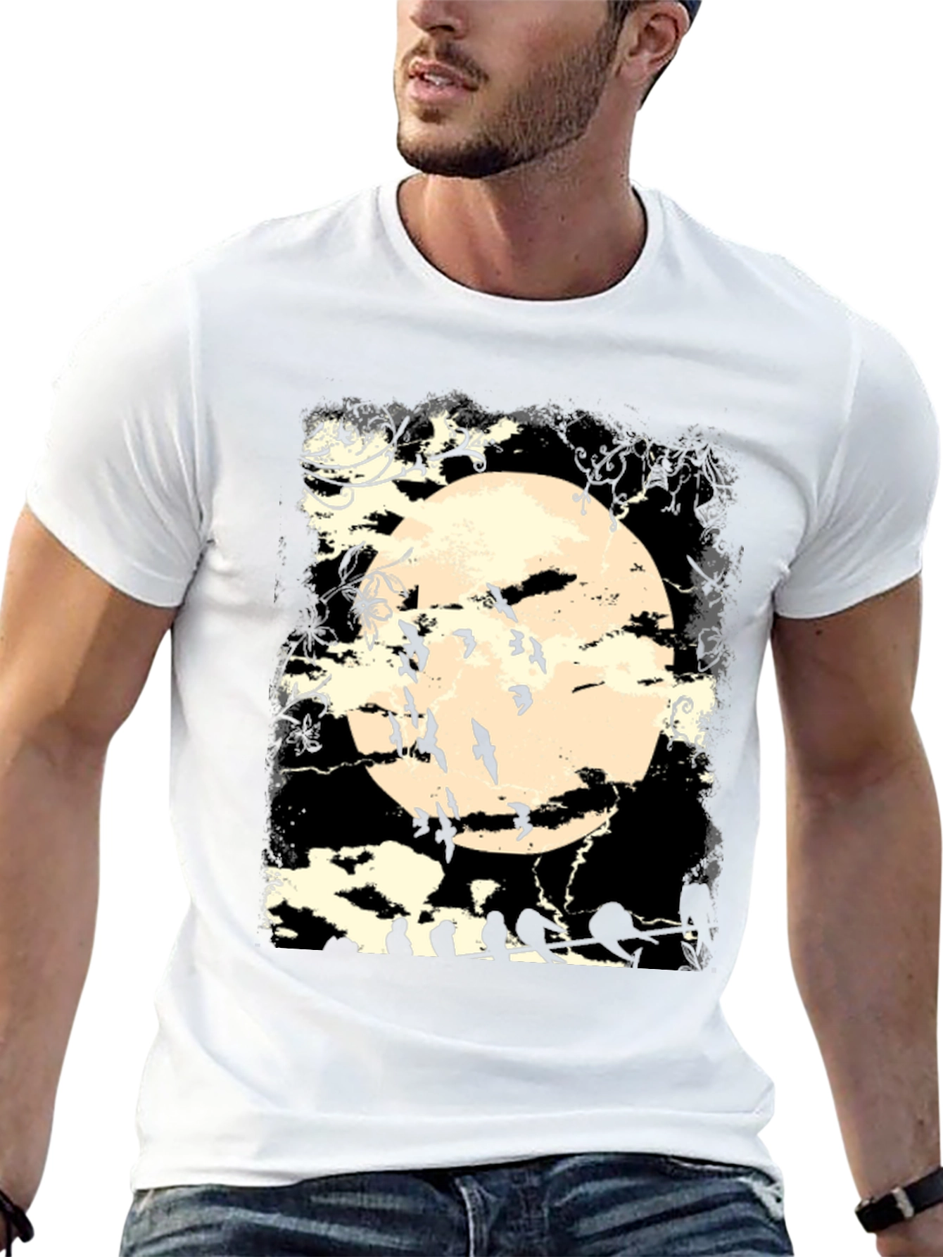 Black Spooky Moon Bats Graphic T-Shirt view 13