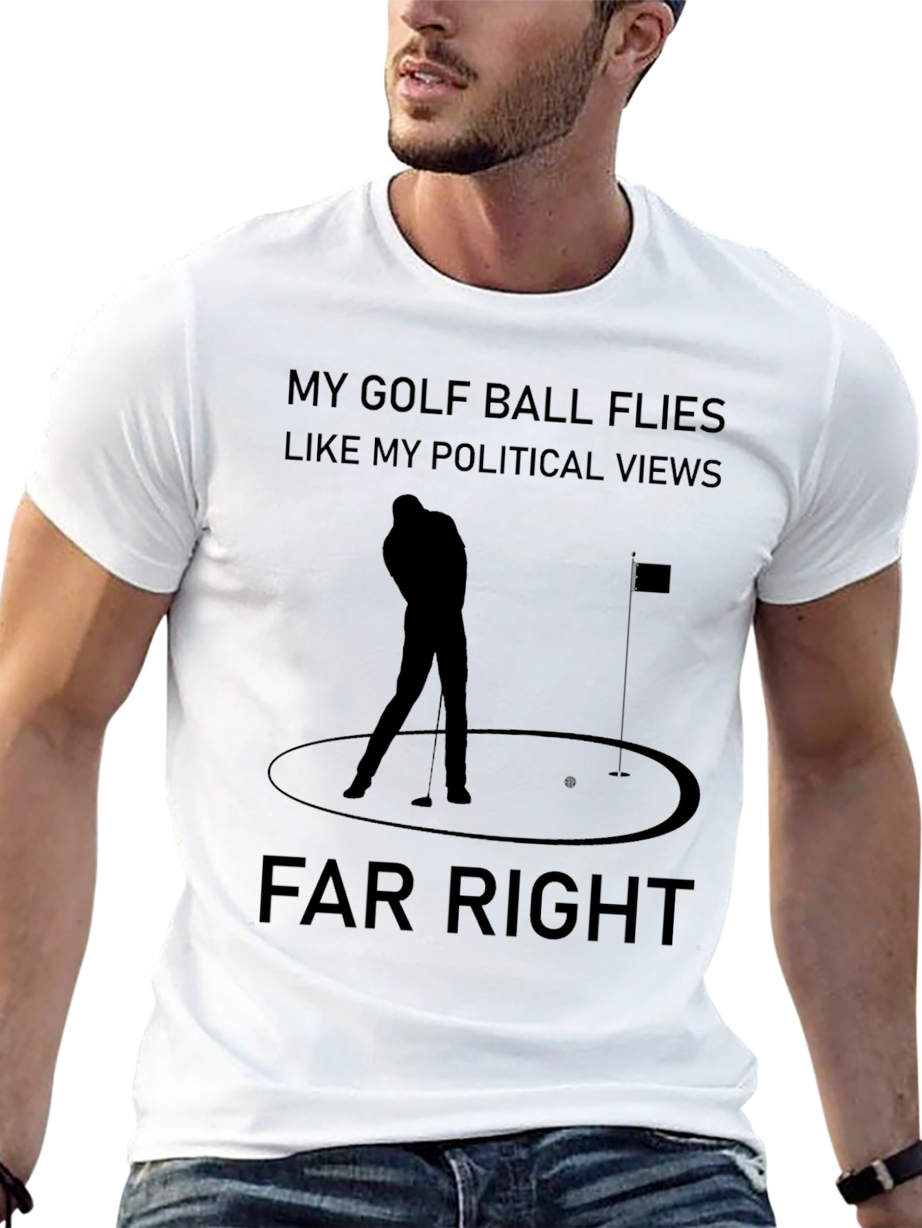 Black My Golf Ball Political Views Far Right Humor T-Shirt view 13