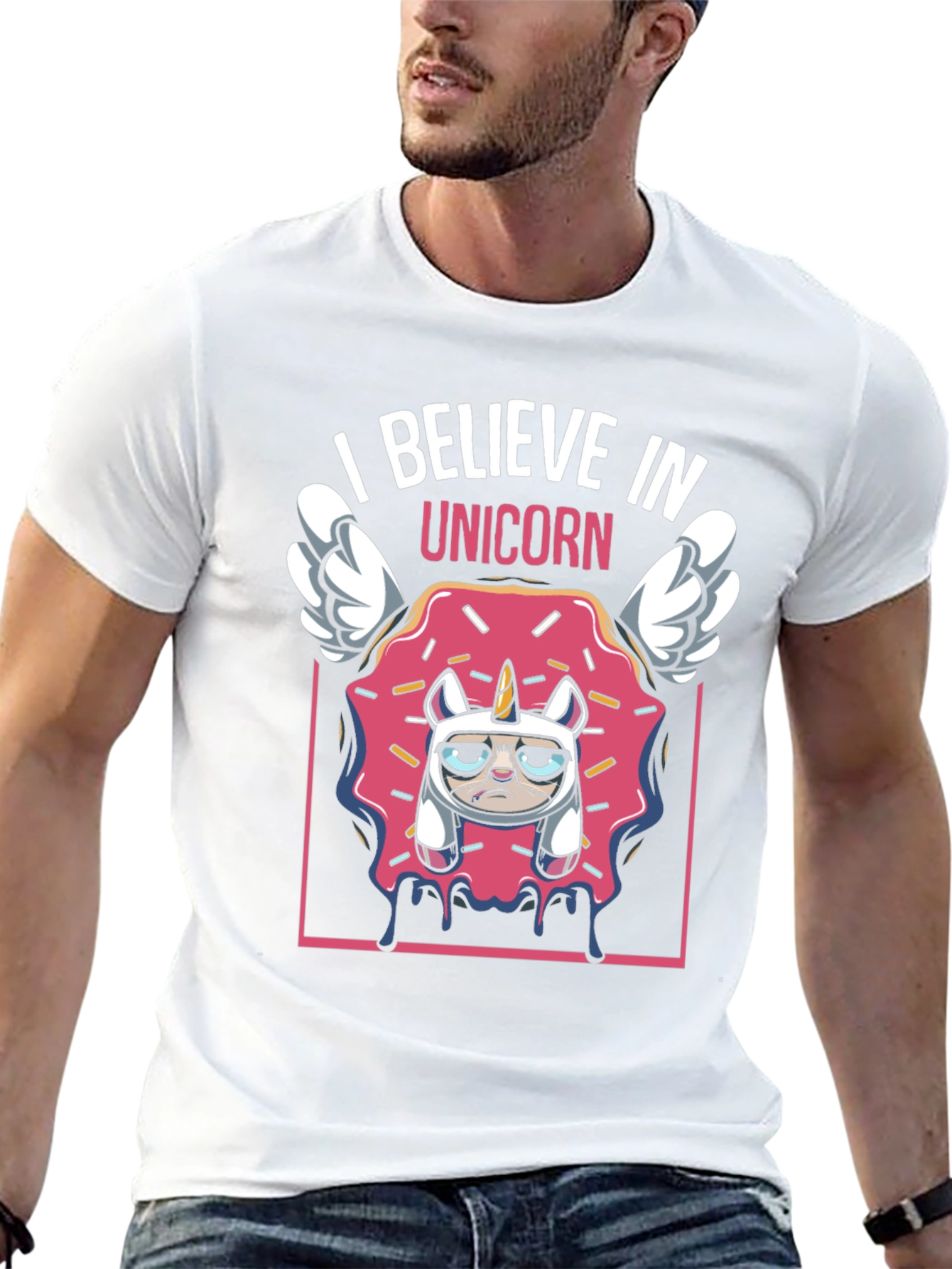 Black I Believe In Unicorn Funny Graphic T-Shirt view 13