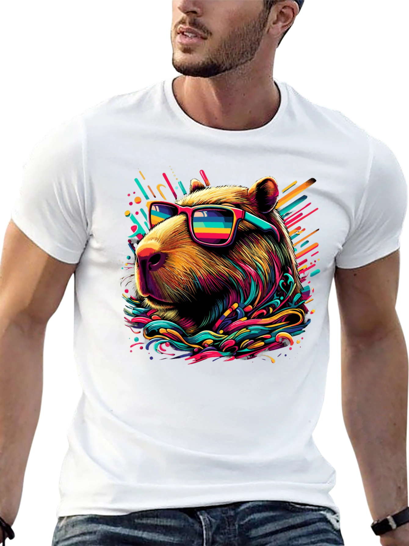 Black Cool Capybara Graphic Tee - Funky Animal Shirt view 13