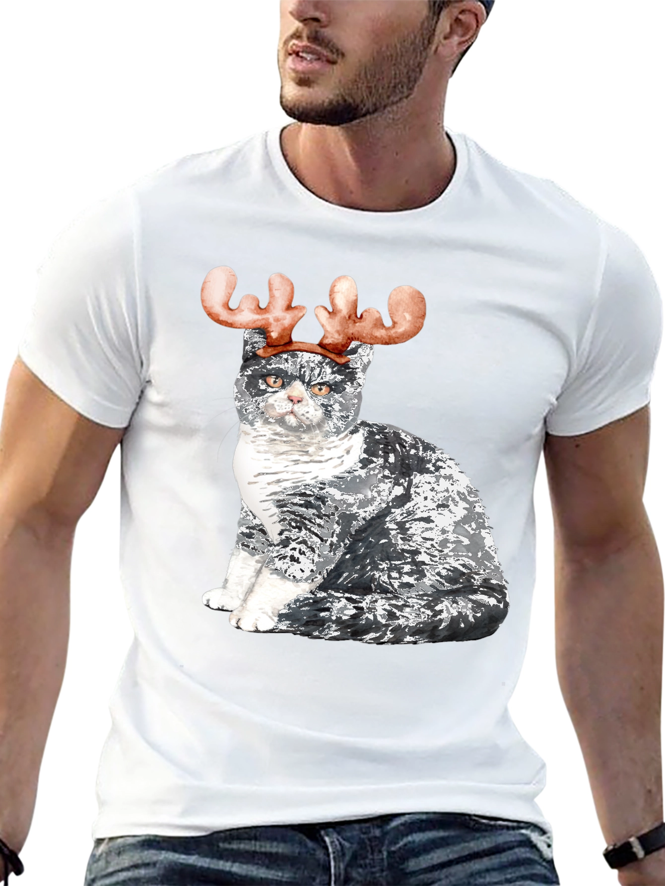 Black Cat with Reindeer Antlers T-Shirt view 13