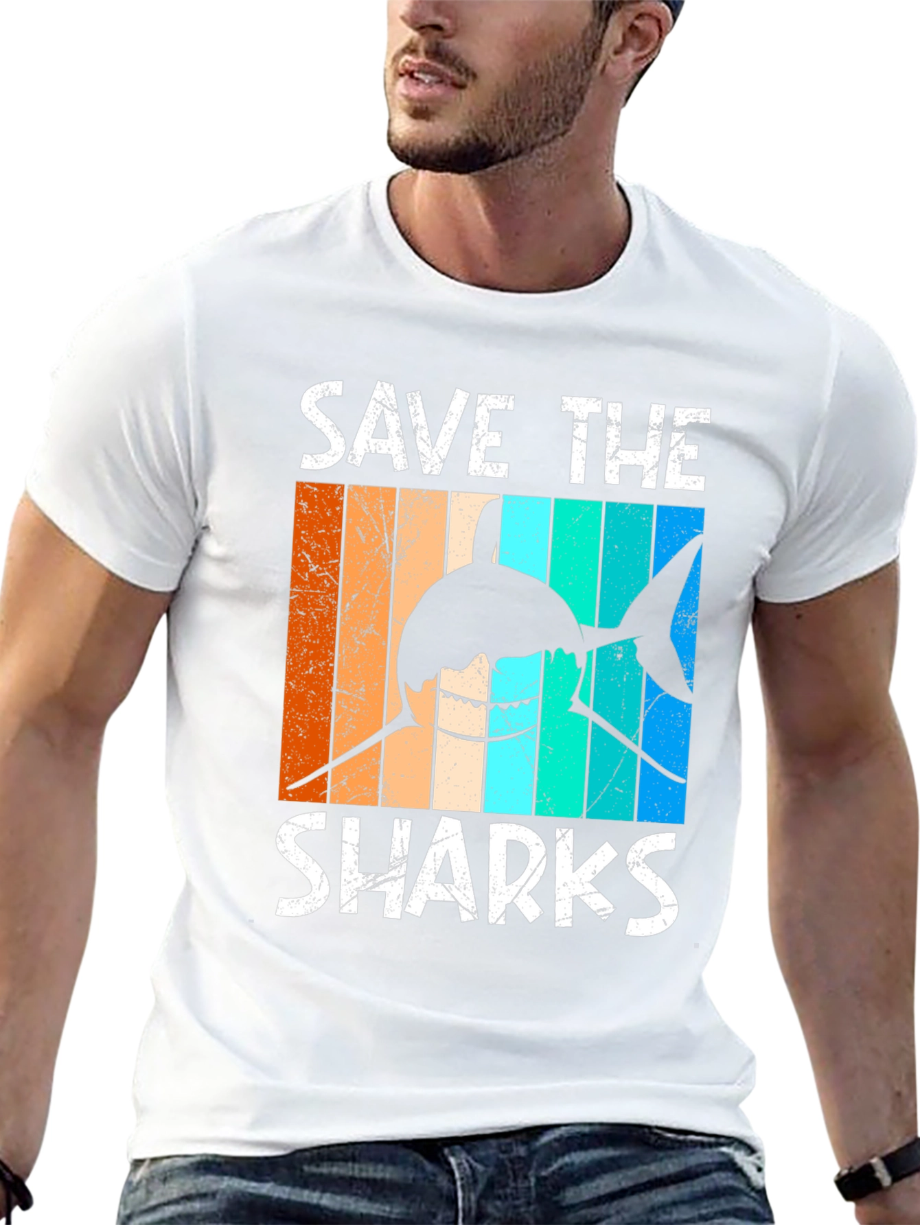 Black Save the Sharks Graphic T-Shirt view 13