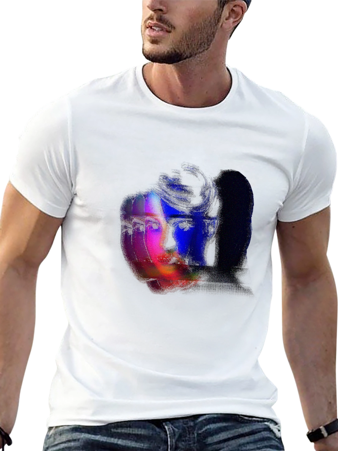 Black Glitch Portrait Graphic Tee - Black view 13