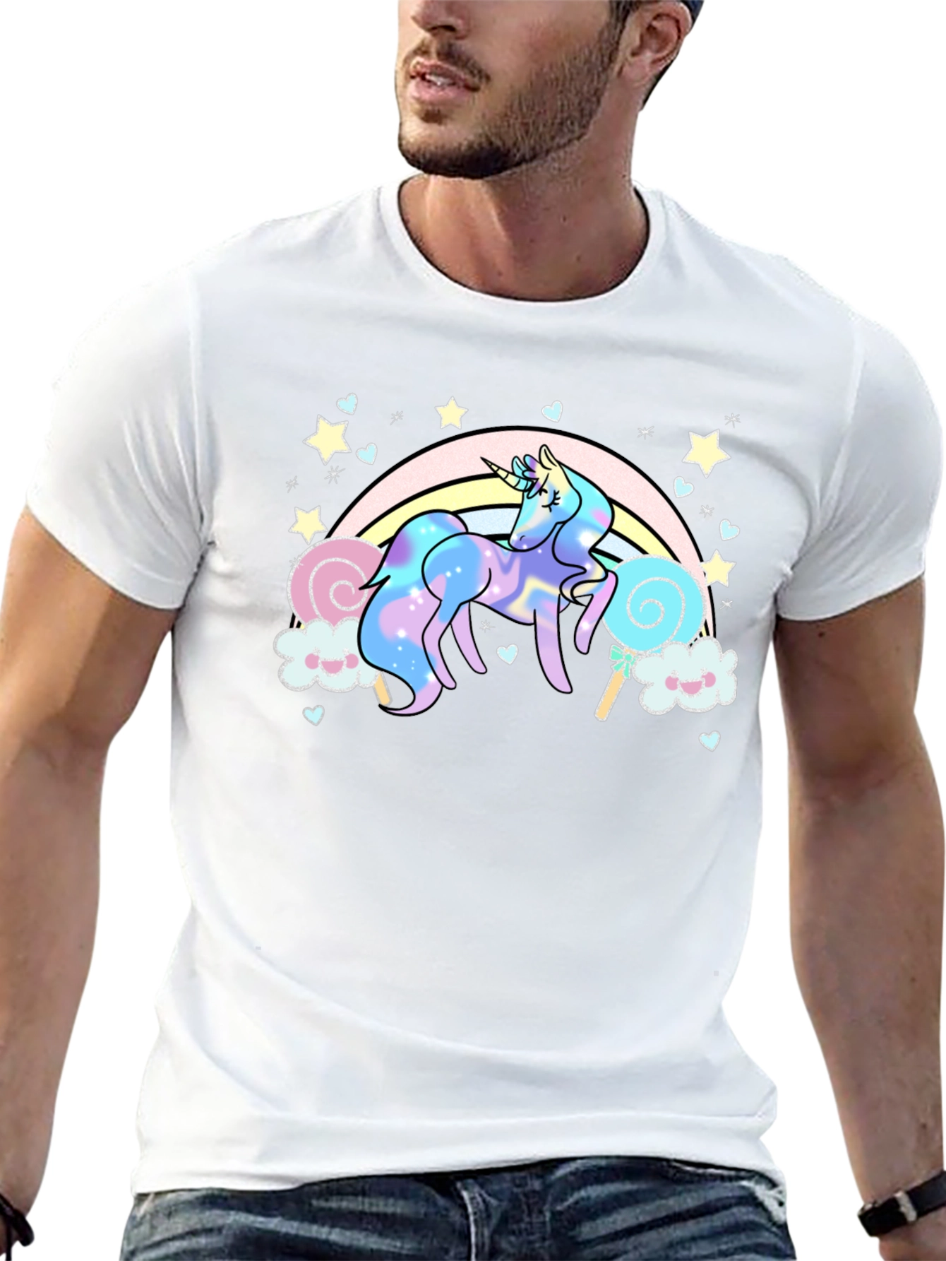 Black Unicorn Rainbow T-Shirt, Black Cotton Tee view 13